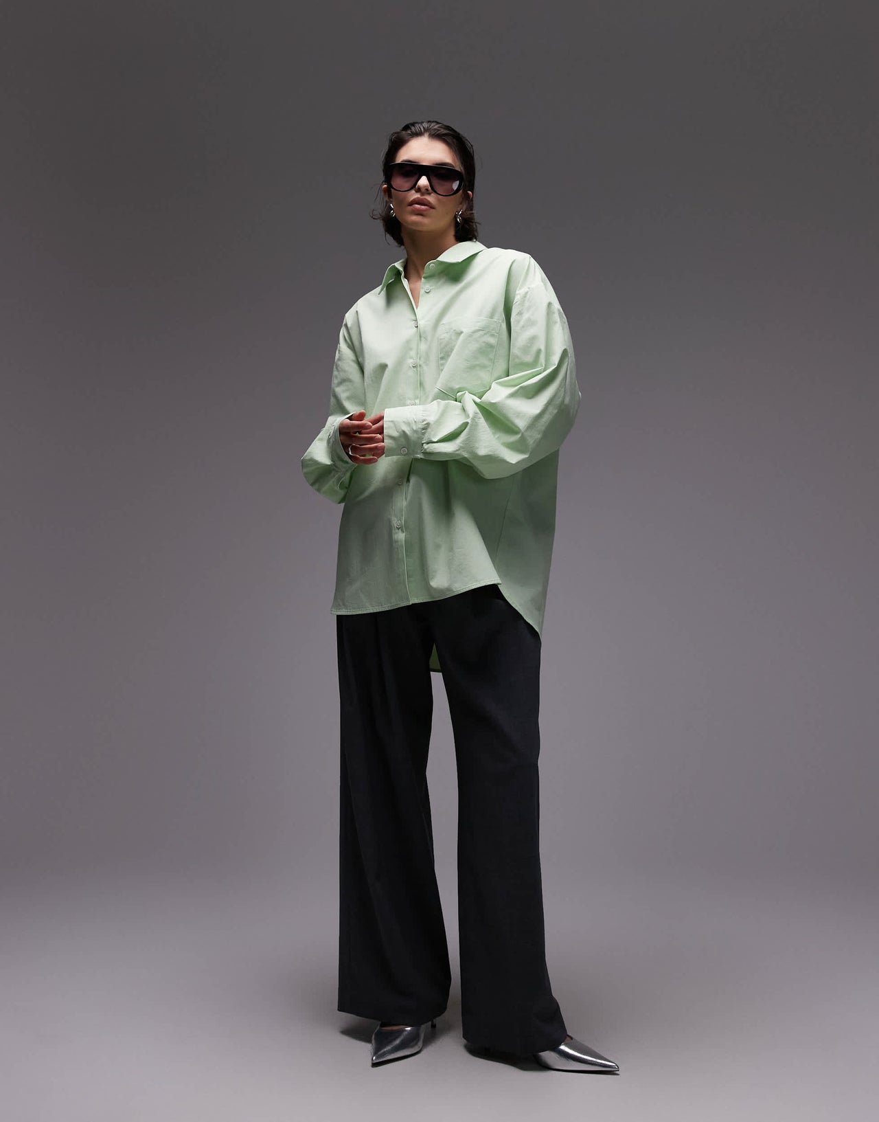 ASOS DESIGN oversized shirt with tab back detail in green