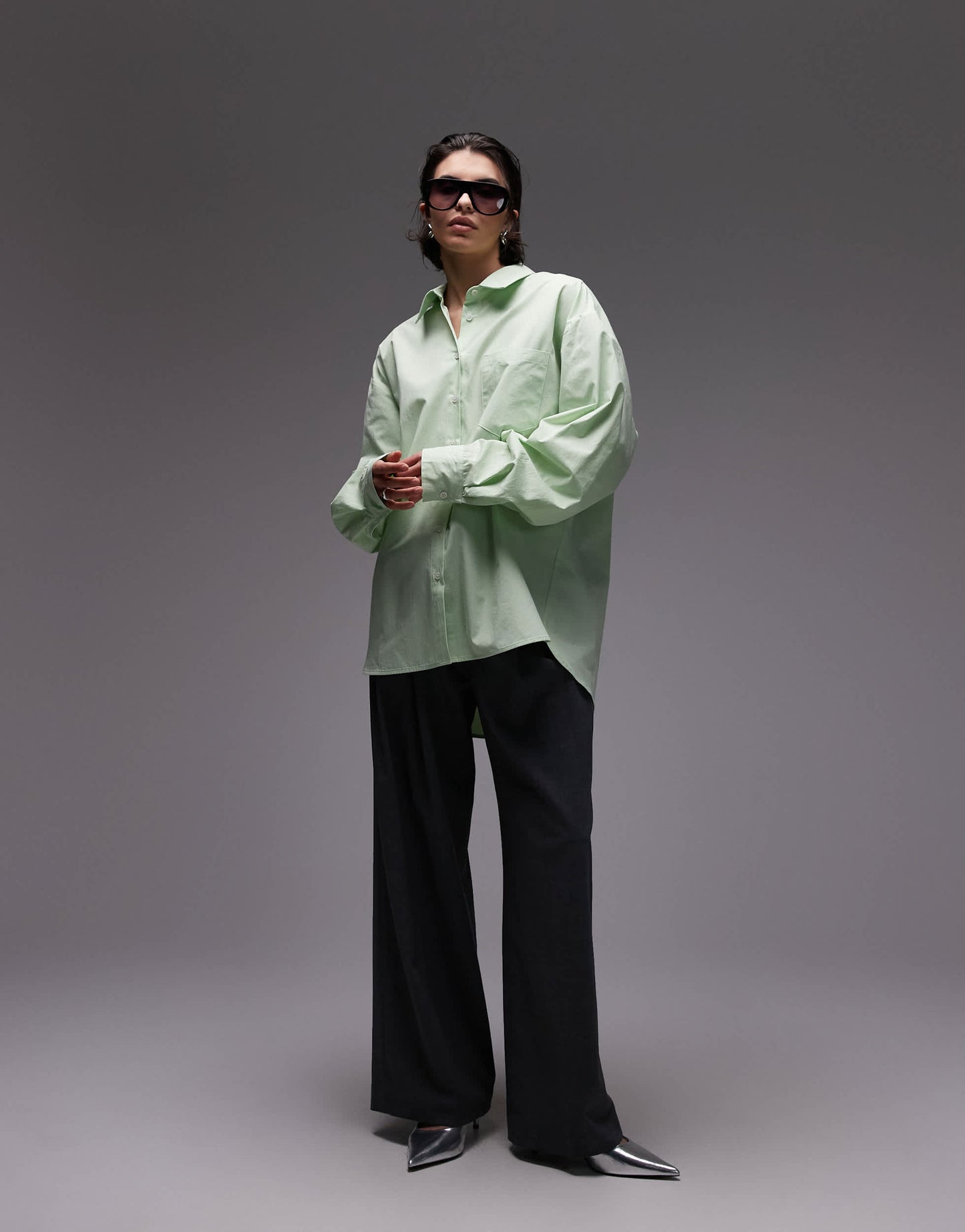 ASOS DESIGN oversized shirt with tab back detail in green