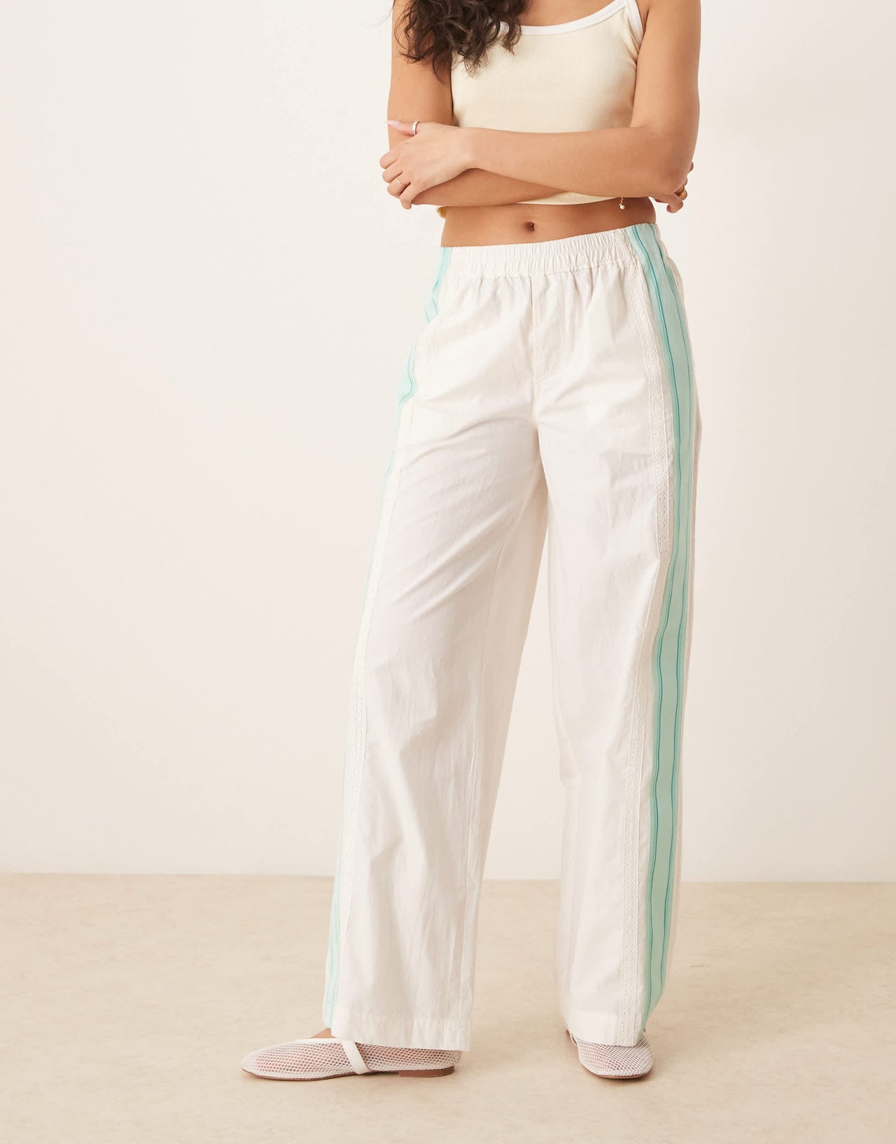 Free People team spirit wide leg pull-on trousers in ivory
