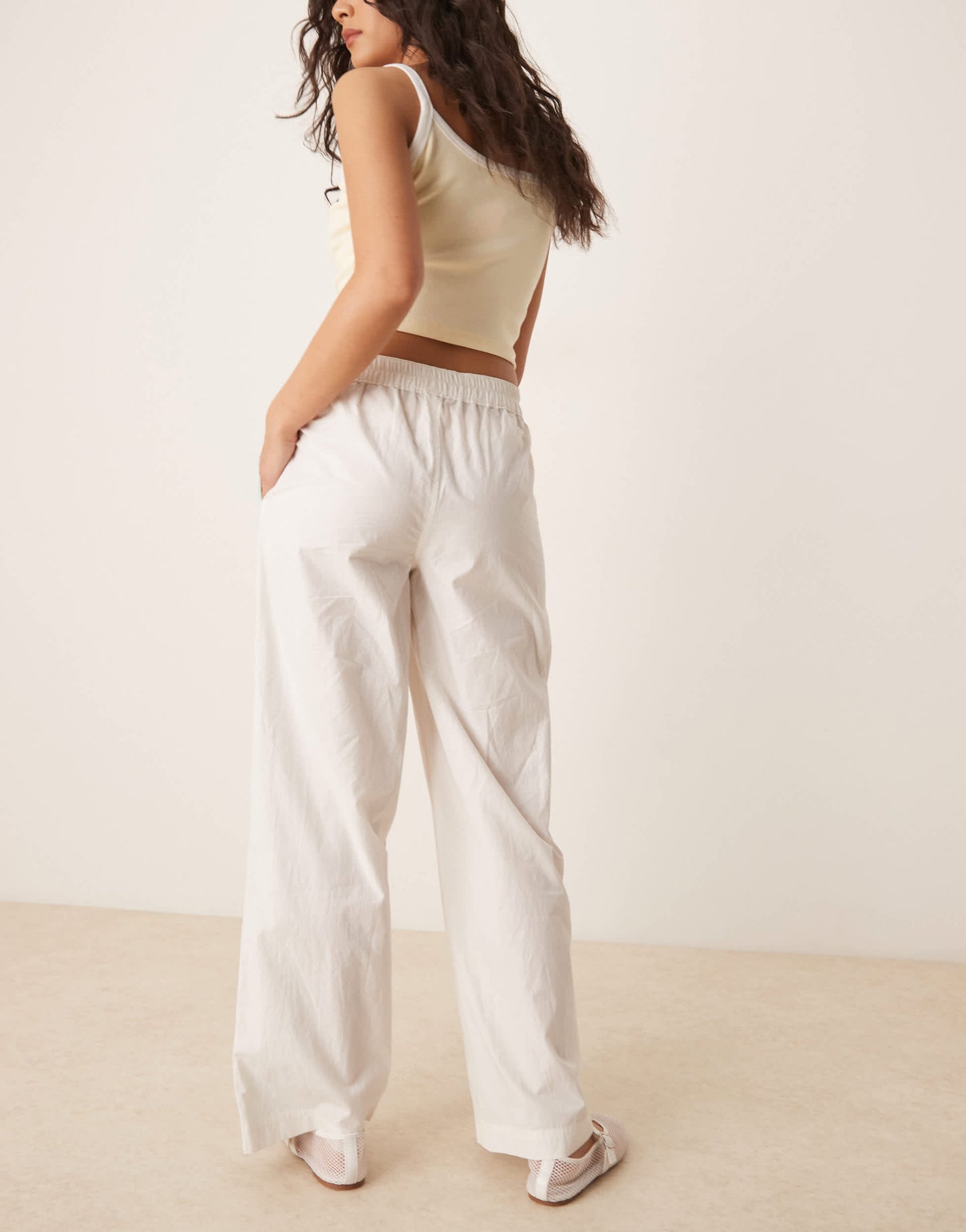 Free People team spirit wide leg pull-on trousers in ivory