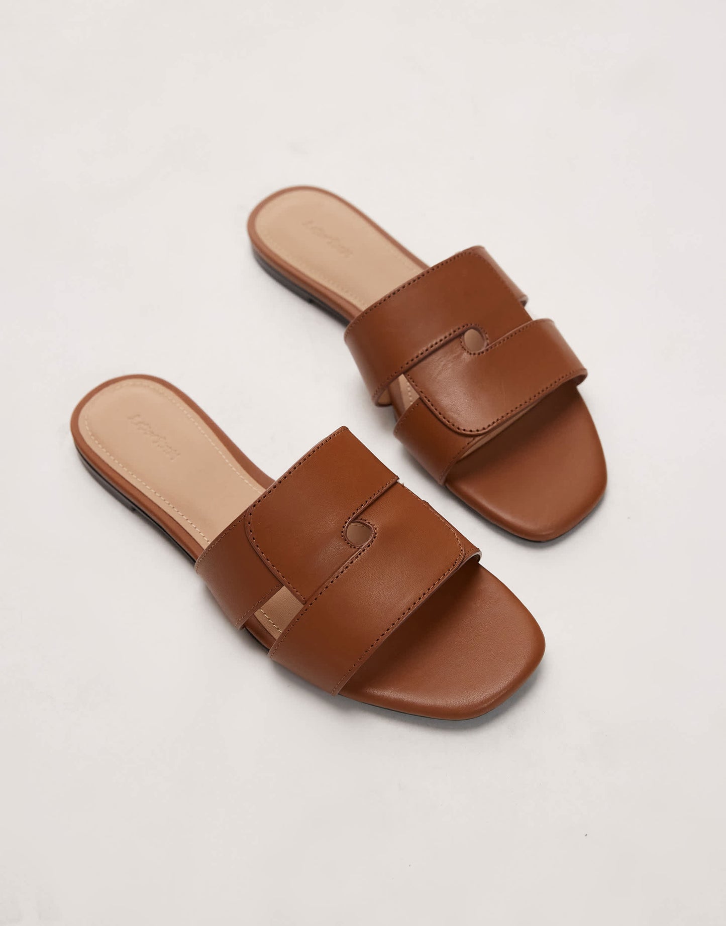 & Other Stories leather flat sqaure block sandals in brown