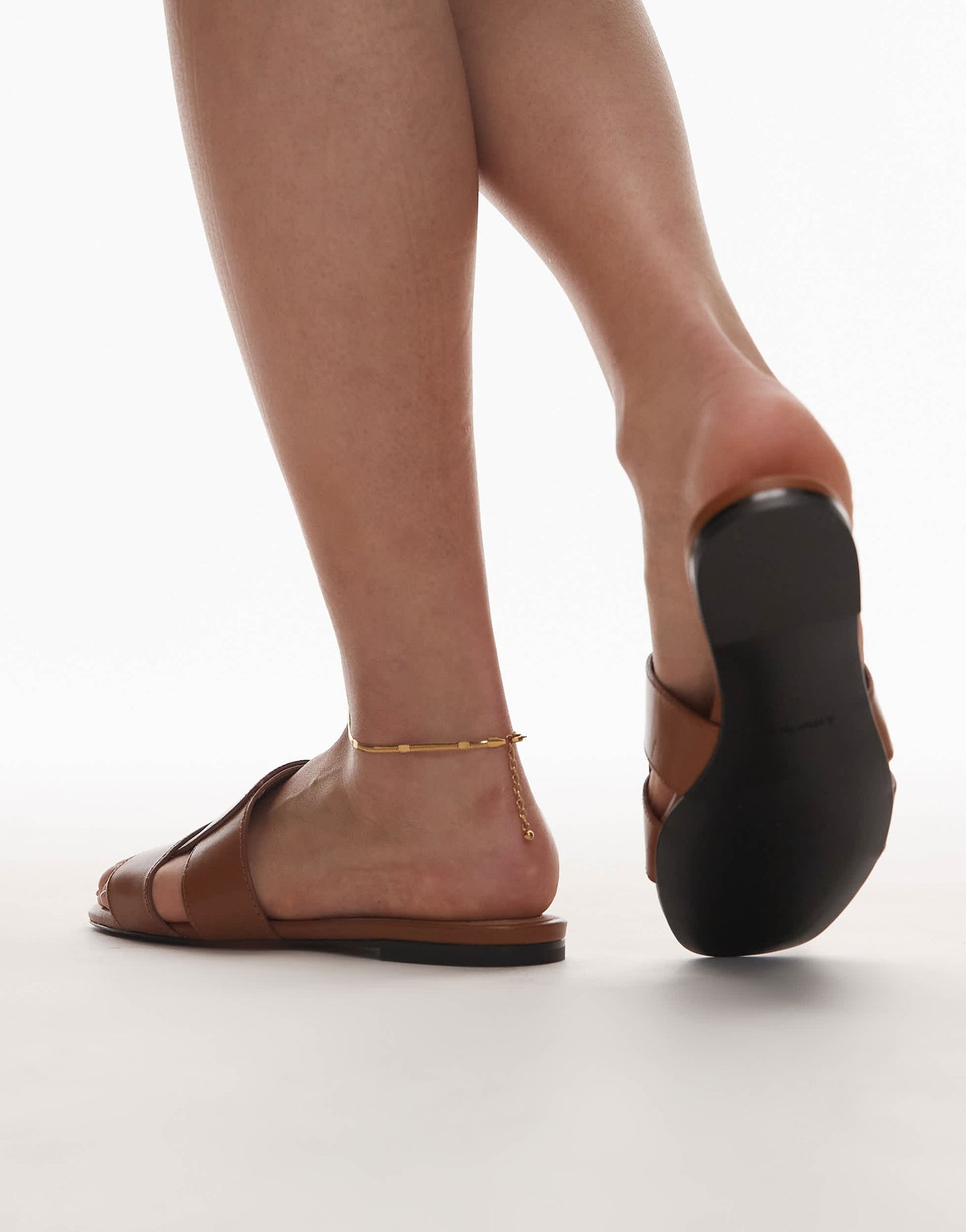 & Other Stories leather flat sqaure block sandals in brown