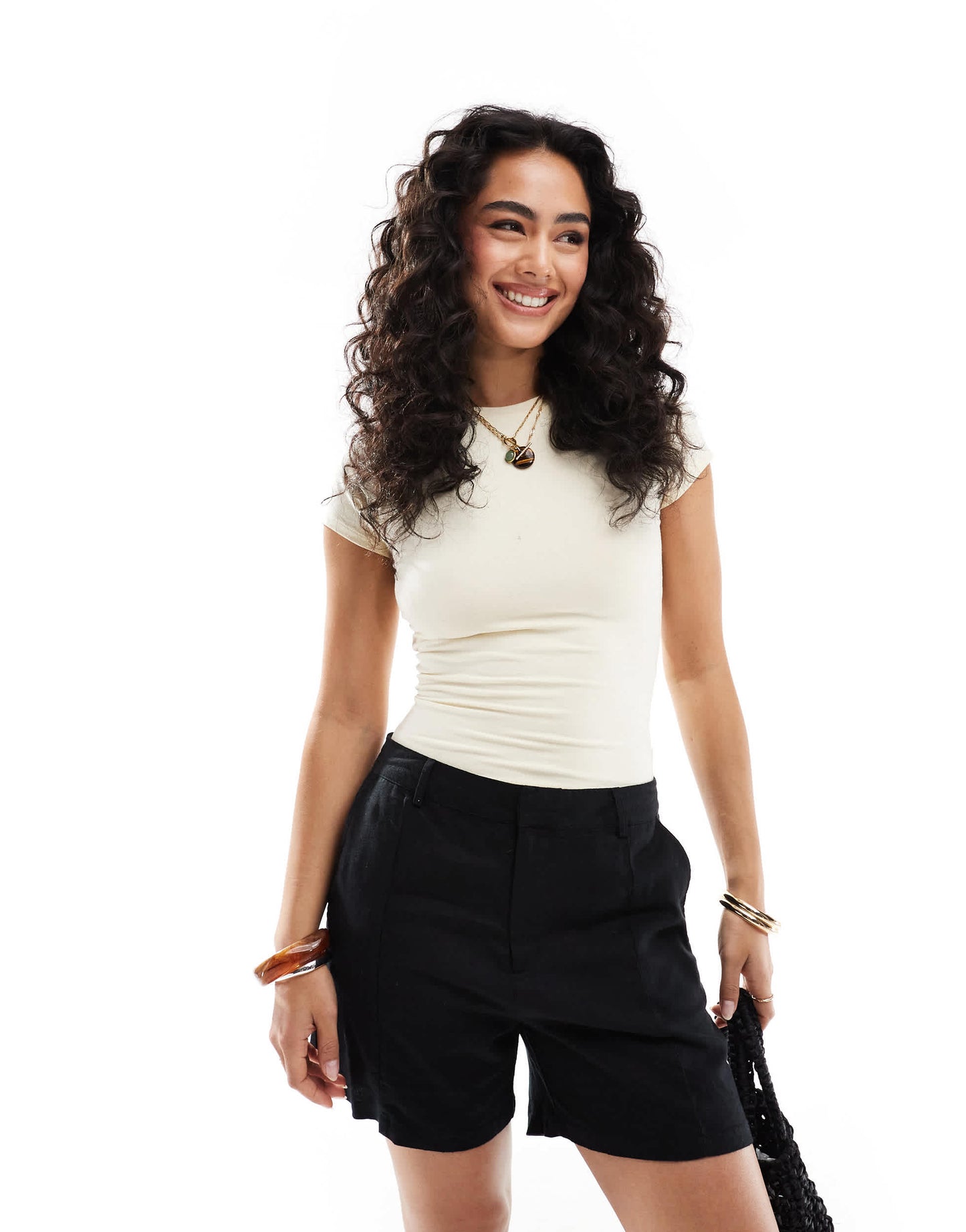Pull&Bear linen look short in black