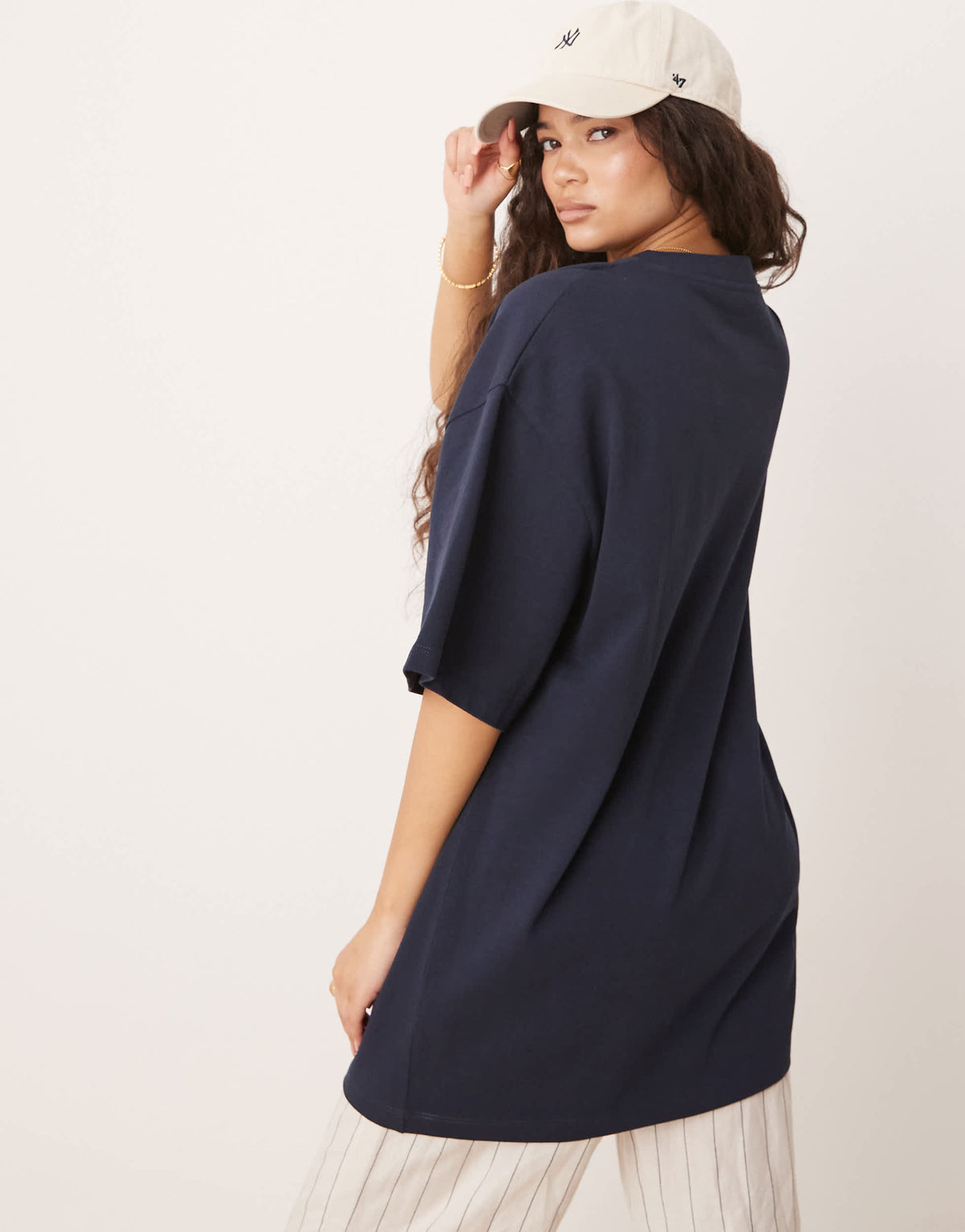ASOS DESIGN longline heavyweight oversized t-shirt in navy