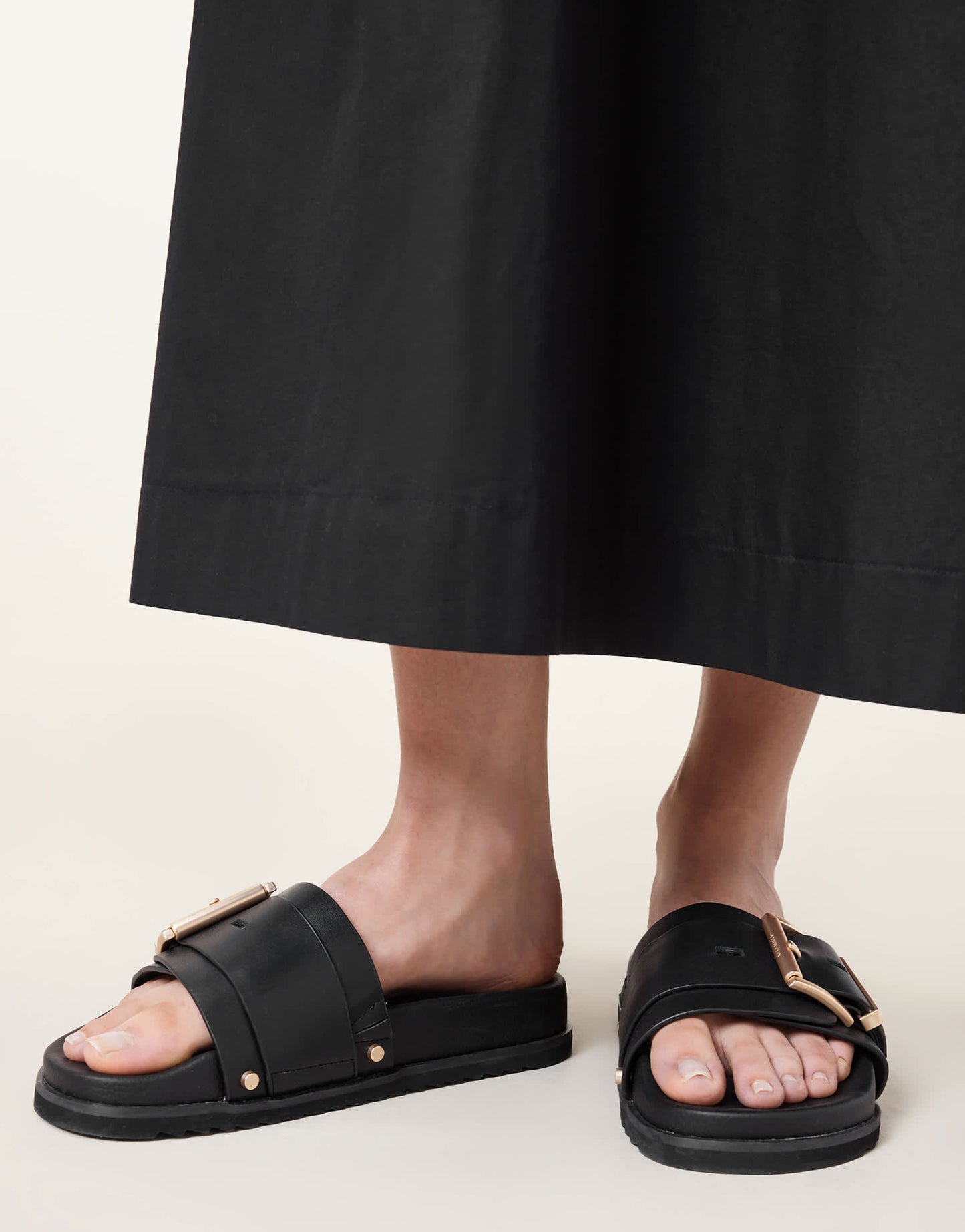 AllSaints Ellie studded leather sliders in black