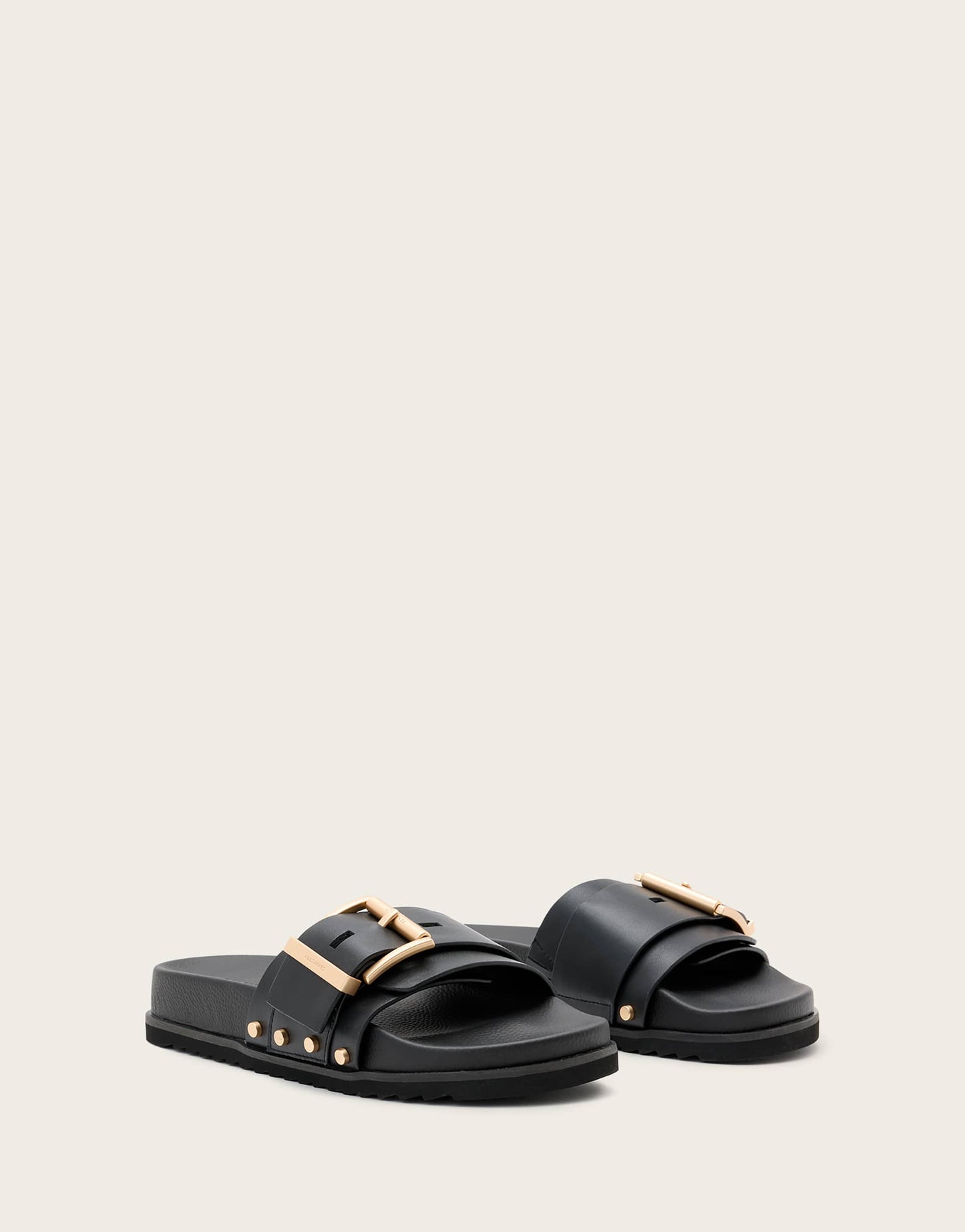AllSaints Ellie studded leather sliders in black