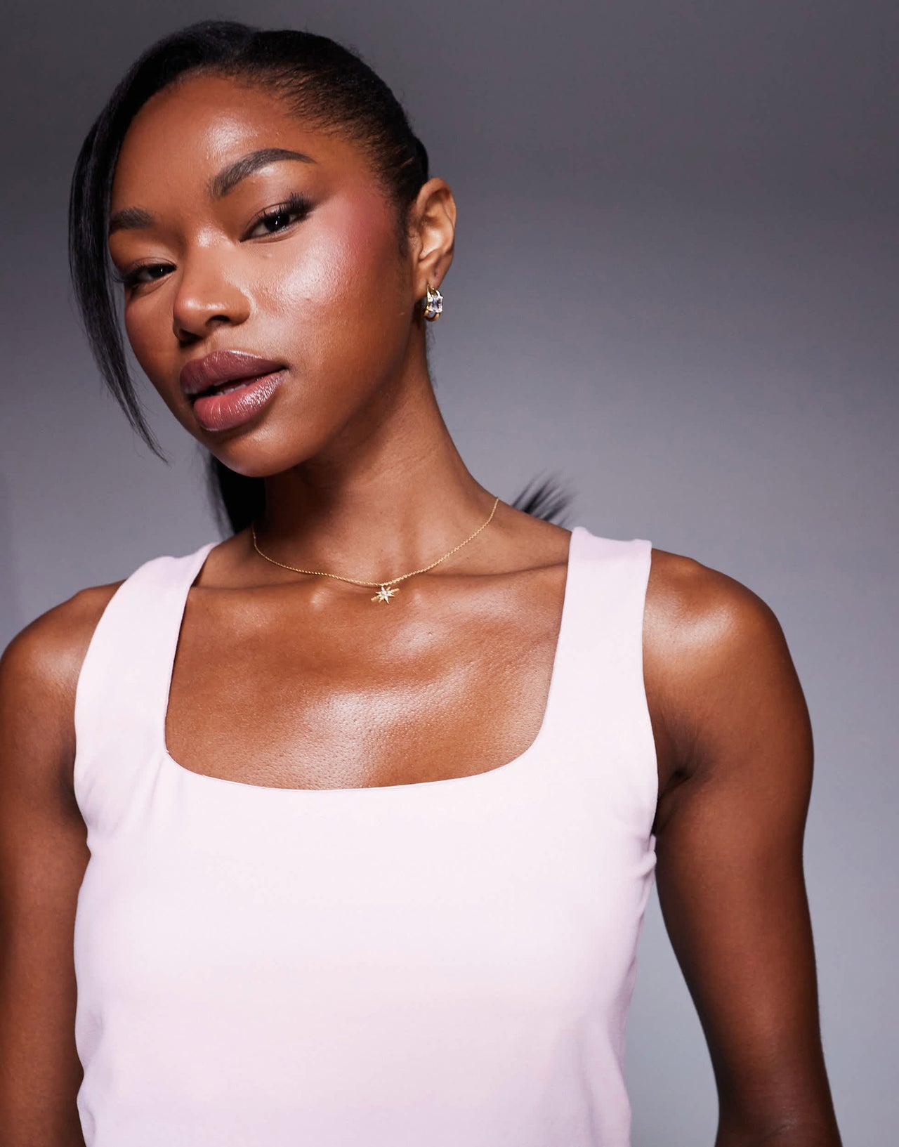 ASOS DESIGN polyamide slinky square neck top in pink