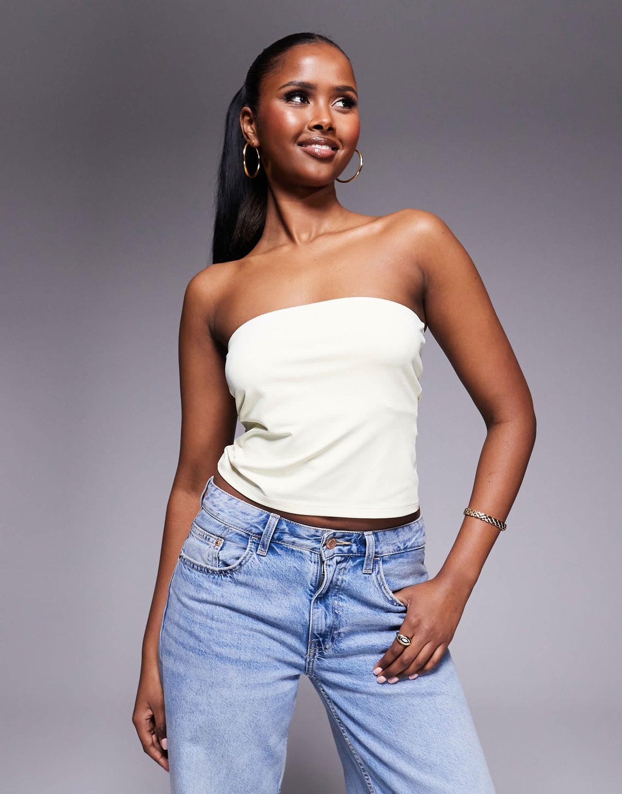 ASOS DESIGN premium polyamide slinky bandeau top in yellow