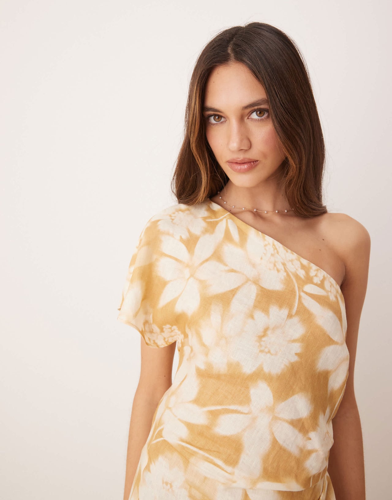Mango one shouder floral midaxi dress in buttermilk
