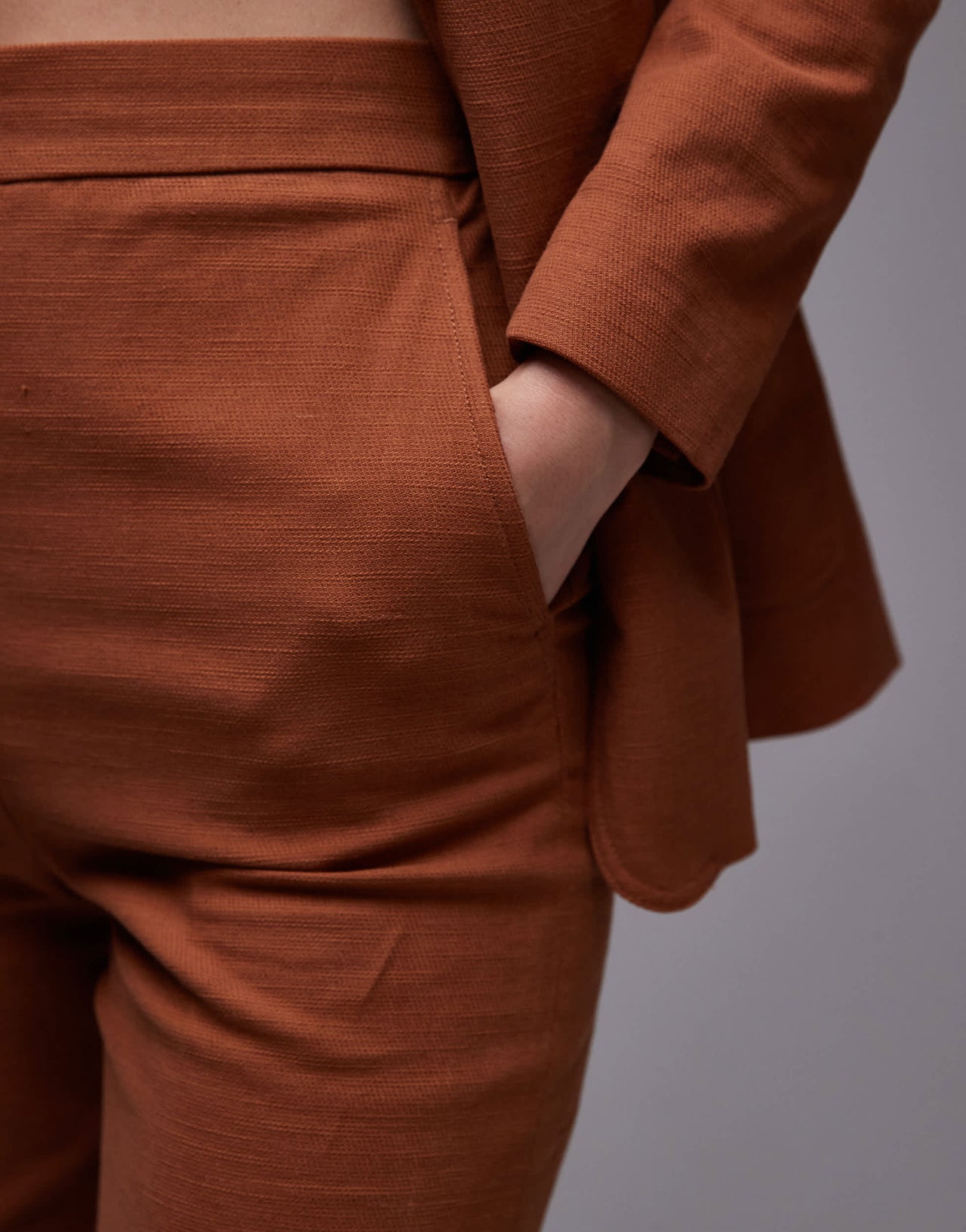 Mango cotton straight leg tailored trouser co-ord in burnt orange