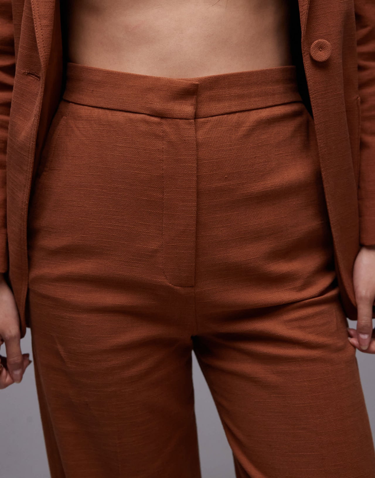 Mango cotton straight leg tailored trouser co-ord in burnt orange
