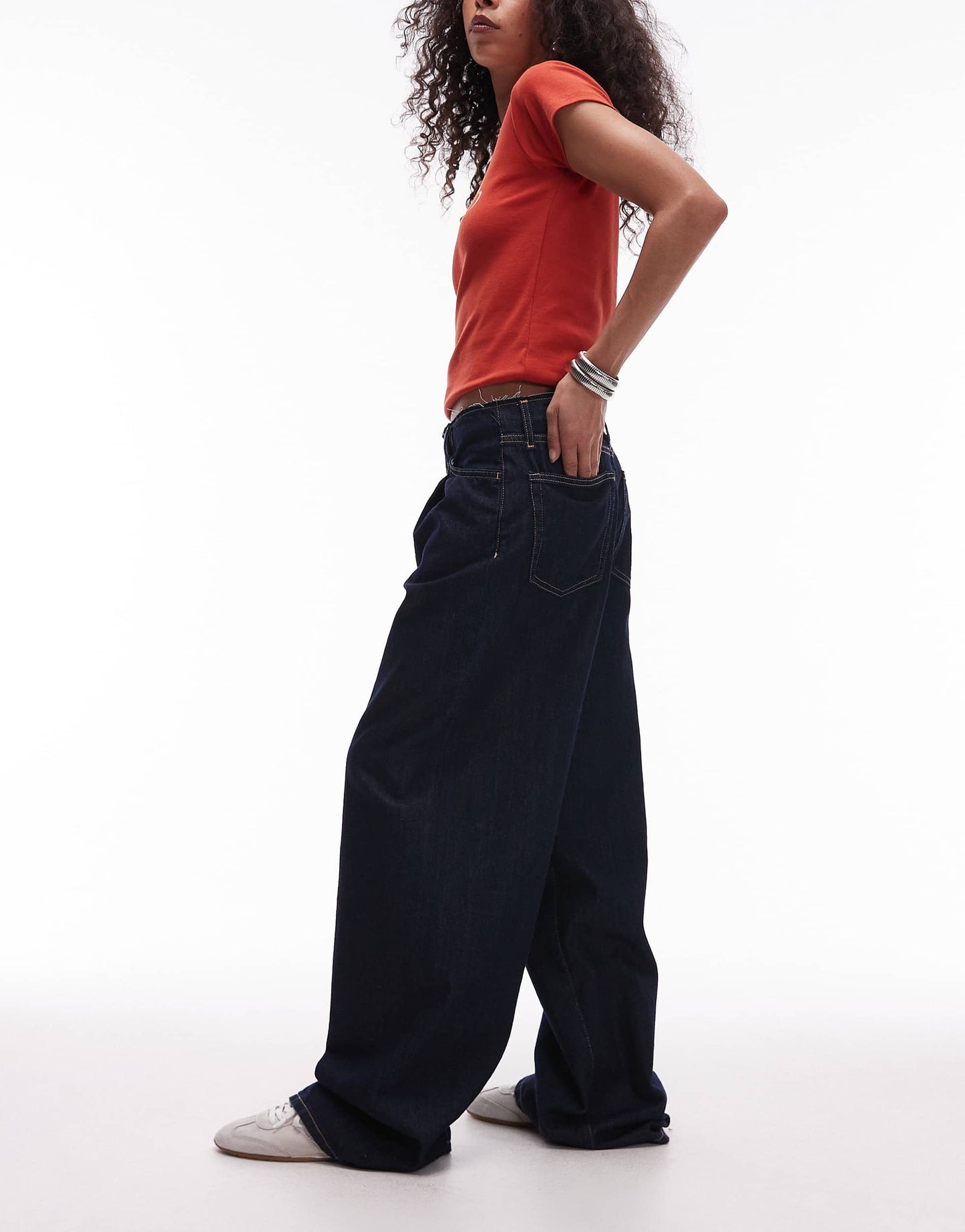 Mango Maddy raw waistband low waisted jean in dark blue