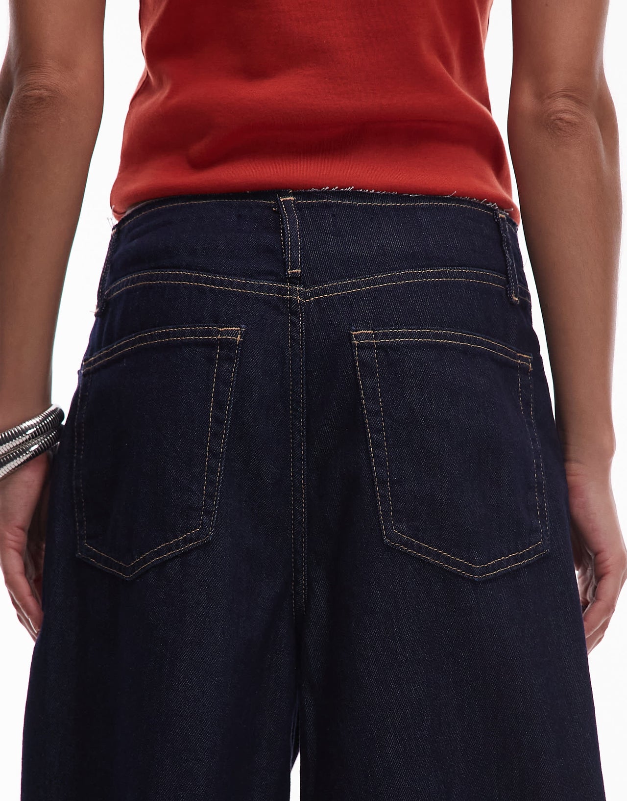 Mango Maddy raw waistband low waisted jean in dark blue