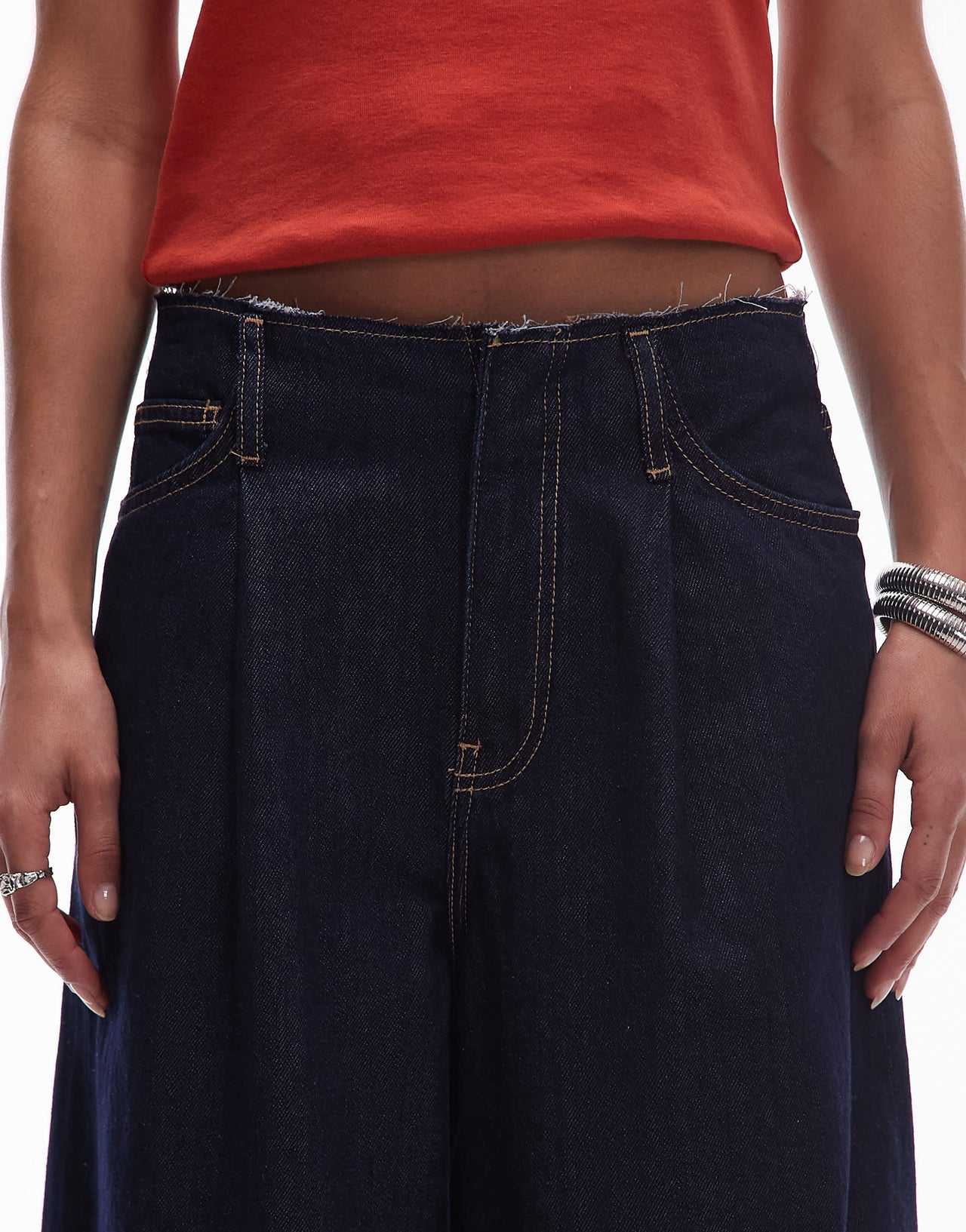 Mango Maddy raw waistband low waisted jean in dark blue