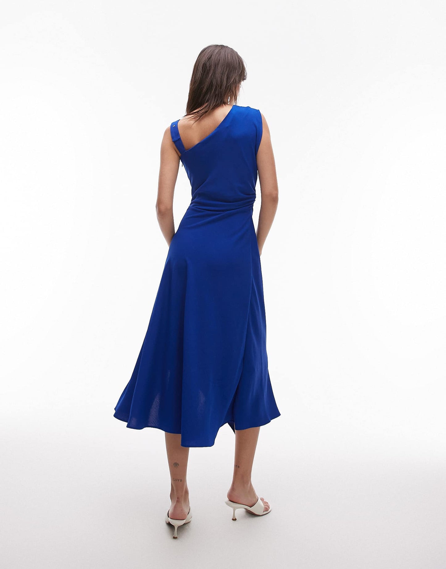Mango asymetric midaxi dress with buckle detail shoulder in blue