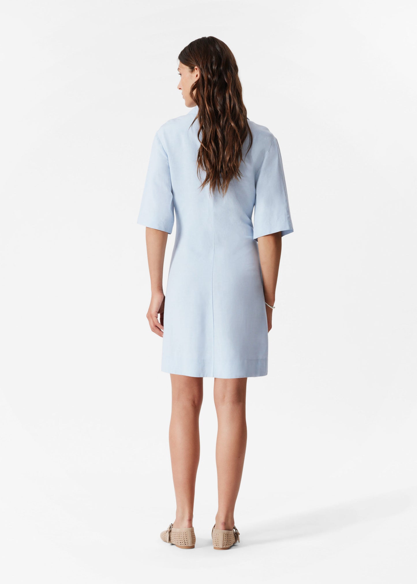 & Other Stories mini shirt dress with ruche front in blue
