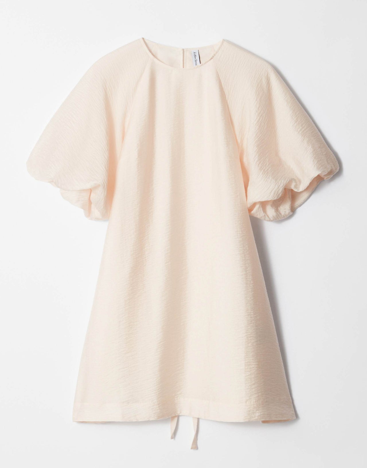 & Other Stories mini dress with puff sleeves with tie-back belt in white