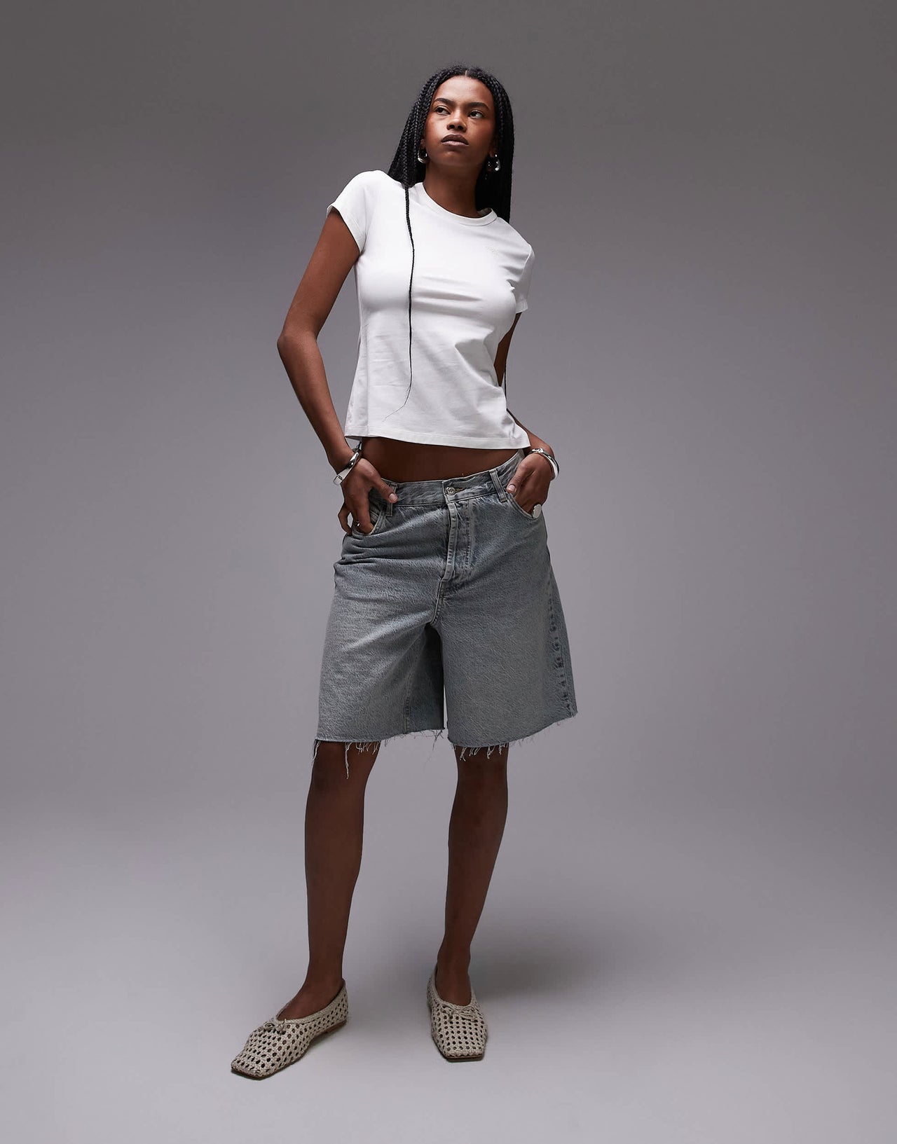 & Other Stories slim fi t-shirt in white with mini croissant embroidery