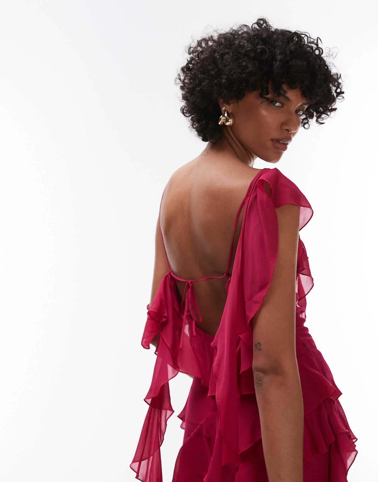 & Other Stories maxi slip dress with tiered ruffle detail and low tie back in  pink
