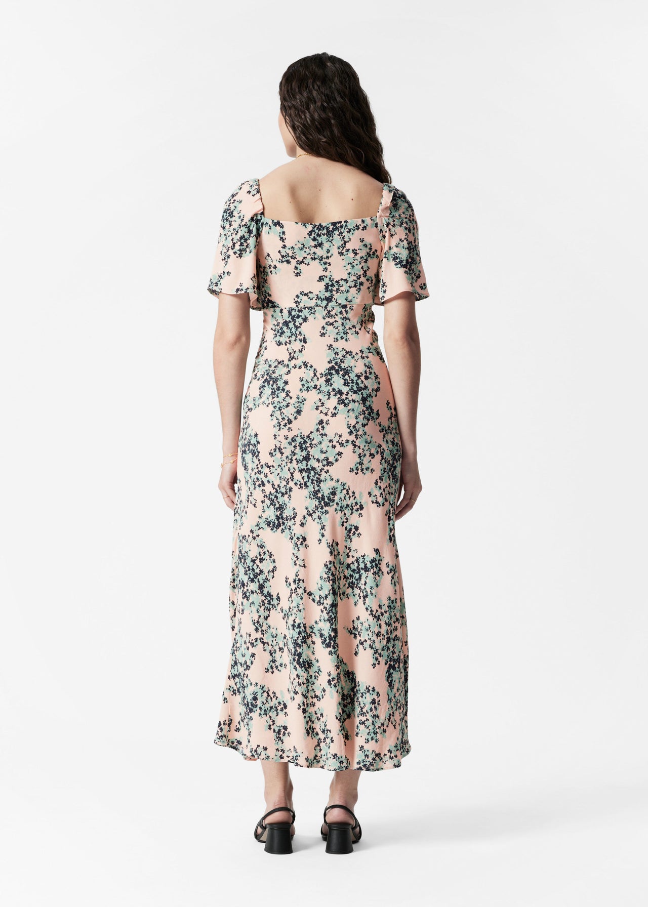 & Other Stories puff sleeve midaxi dress with twist sweetheart neckline in floral print