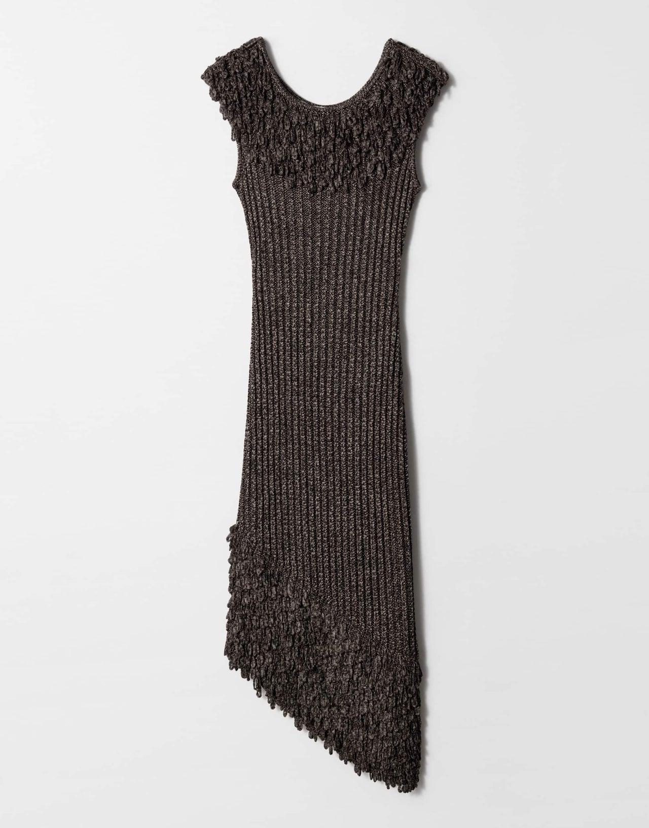 & Other Stories knitted midi dress with fringed neckline and hem in metallic grey