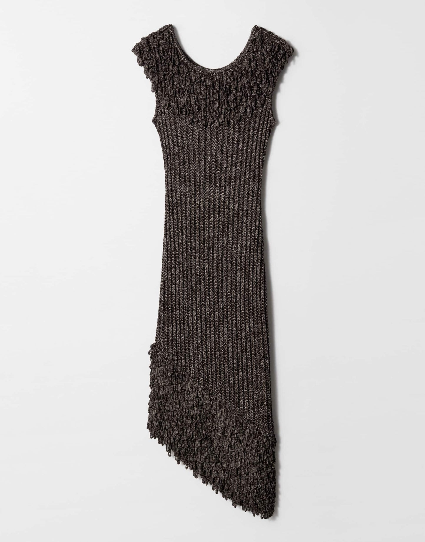 & Other Stories knitted midi dress with fringed neckline and hem in metallic grey