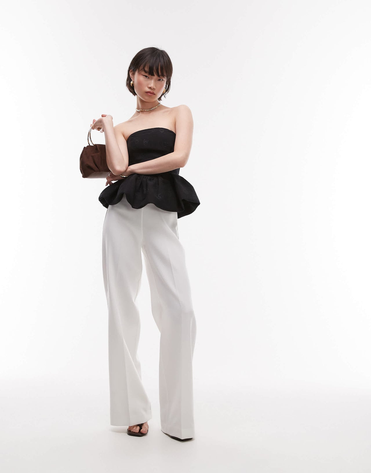 & Other Stories metallic floral brocade bandeau top with  puffball hem in black