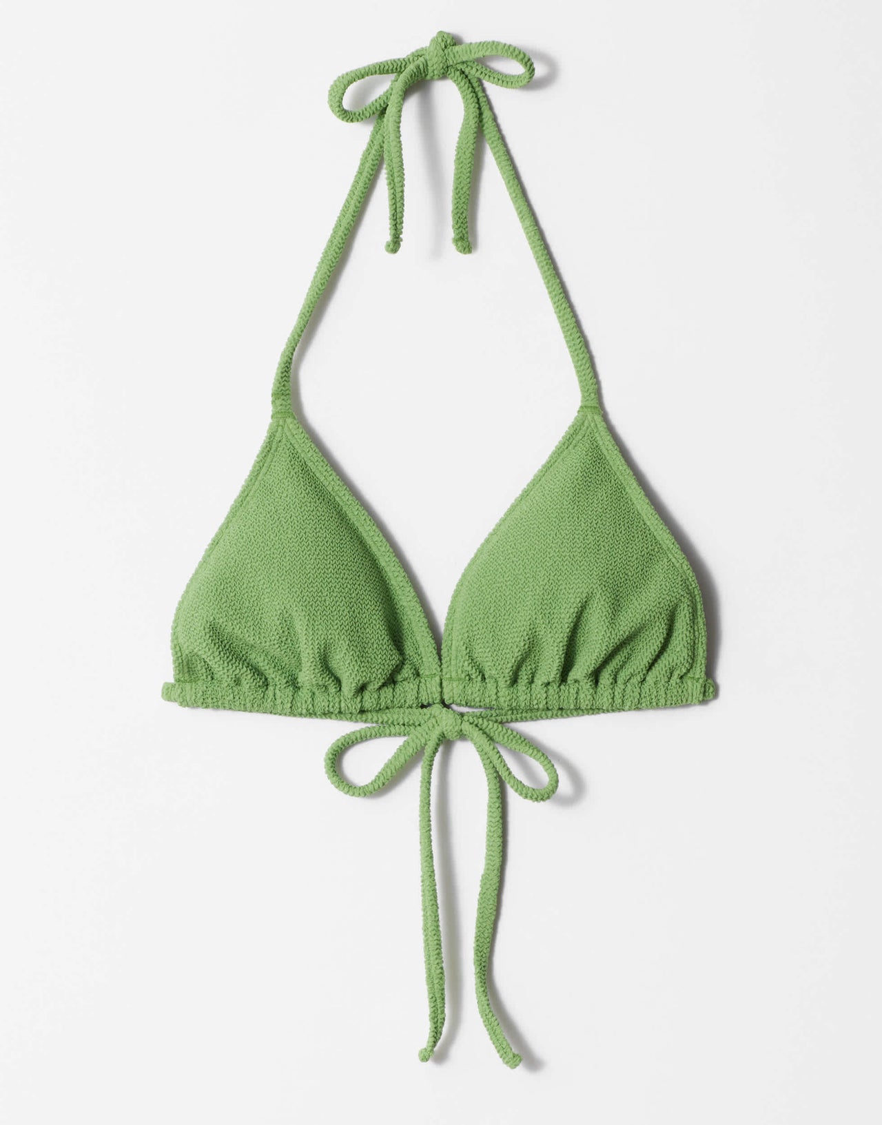 & Other Stories textured crinkle triangle bikini top with removeable padding in green