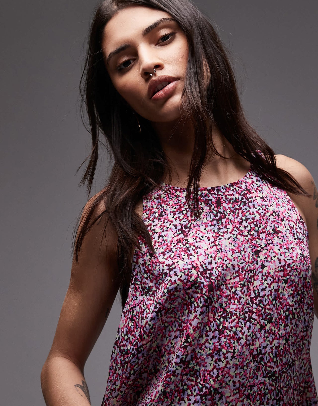& Other Stories sleeveless mini  dress with drop waist in pink mini abstract print