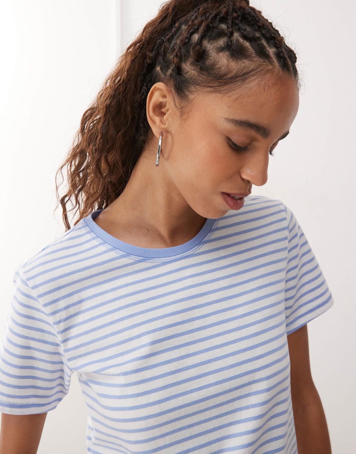 Monki shrunken tee in blue and white stripe