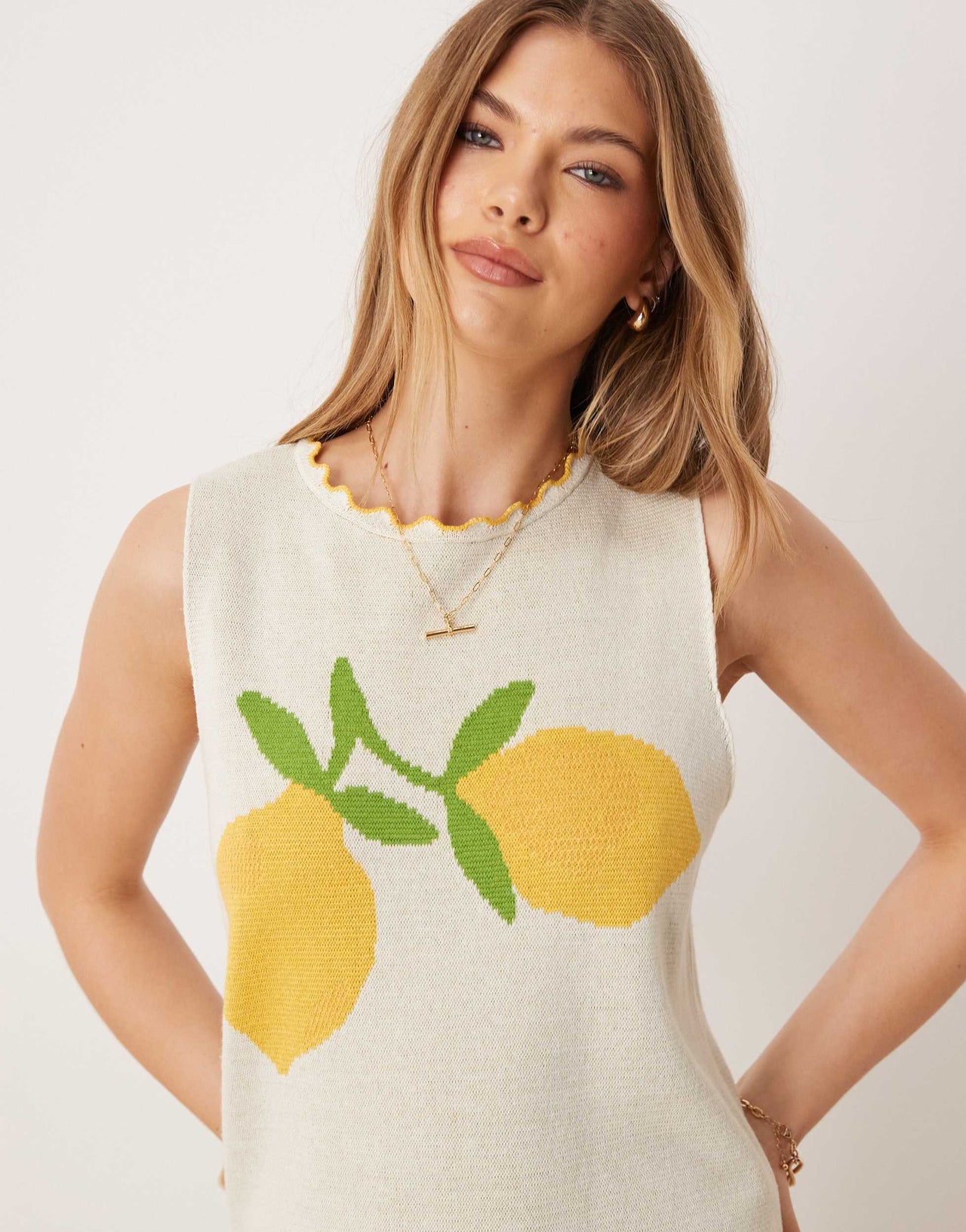 ASOS DESIGN knitted tank top with lemons in white