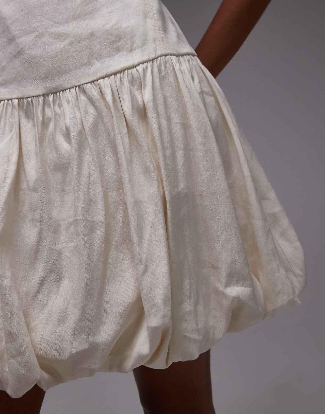 ARKET v neck back puffball mini dress in cream