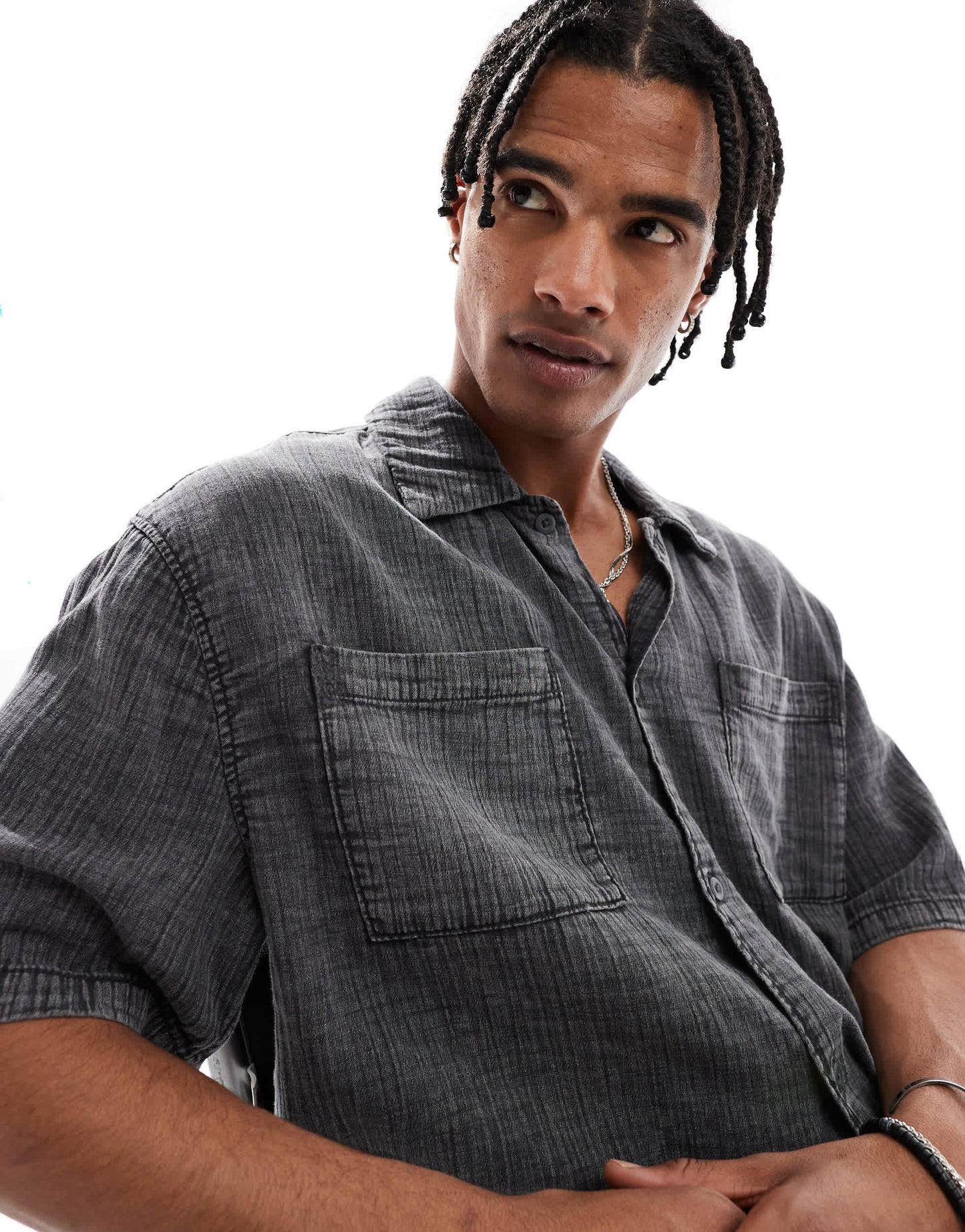 Bershka washed textured shirt in black