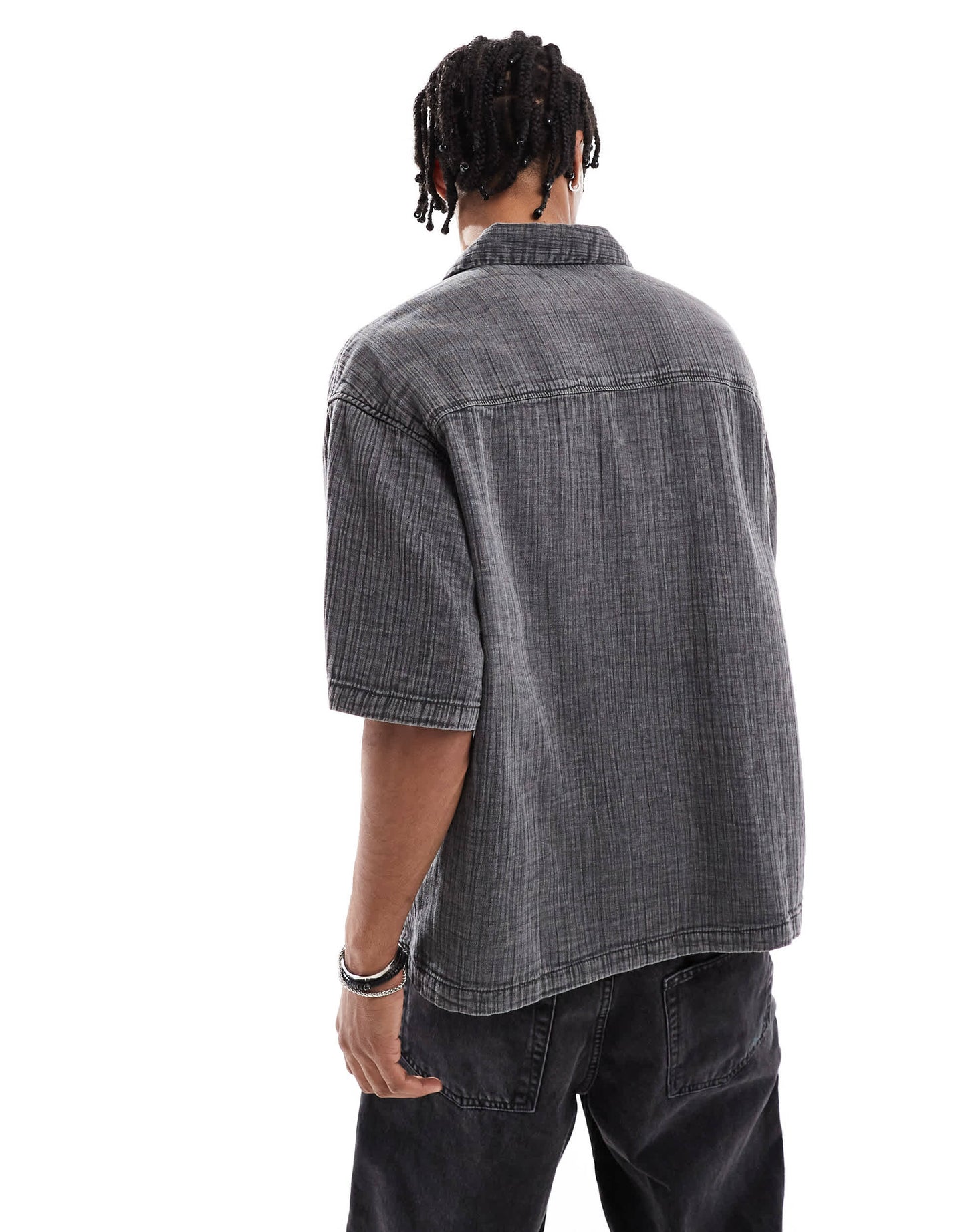 Bershka washed textured shirt in black