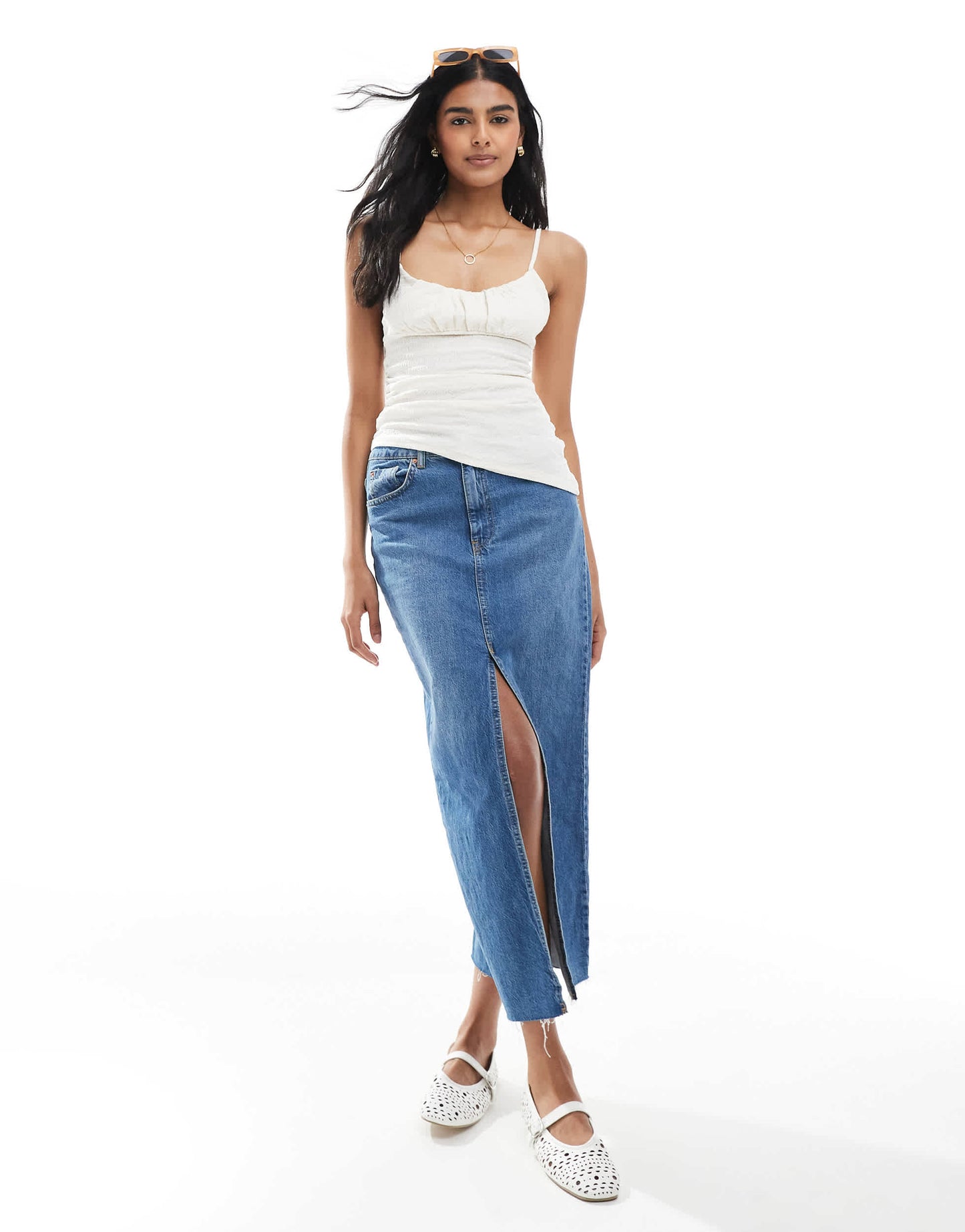 Pull&Bear textured asymmetric hem top in ecru