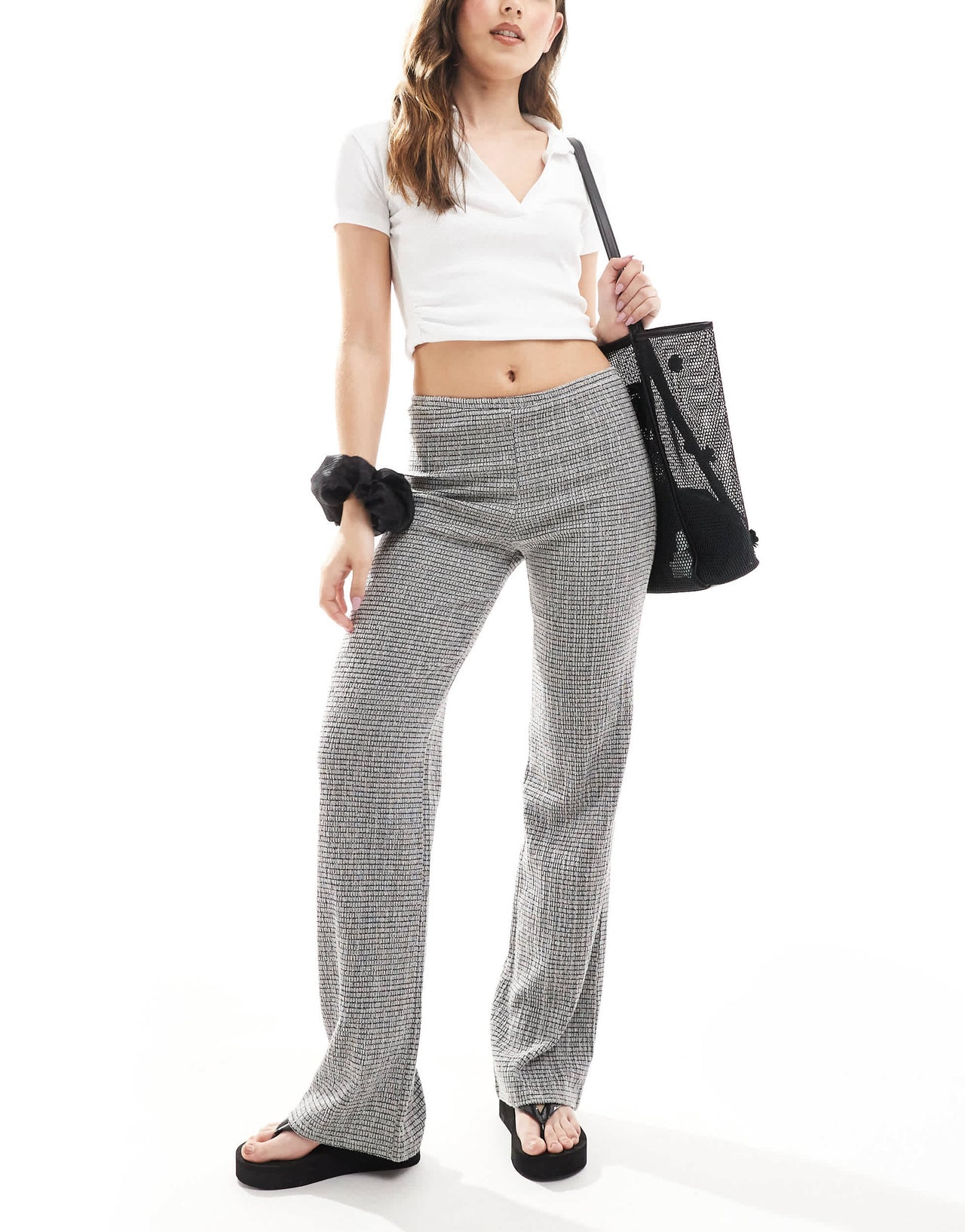 Pull&Bear textured straight leg trouser in grey