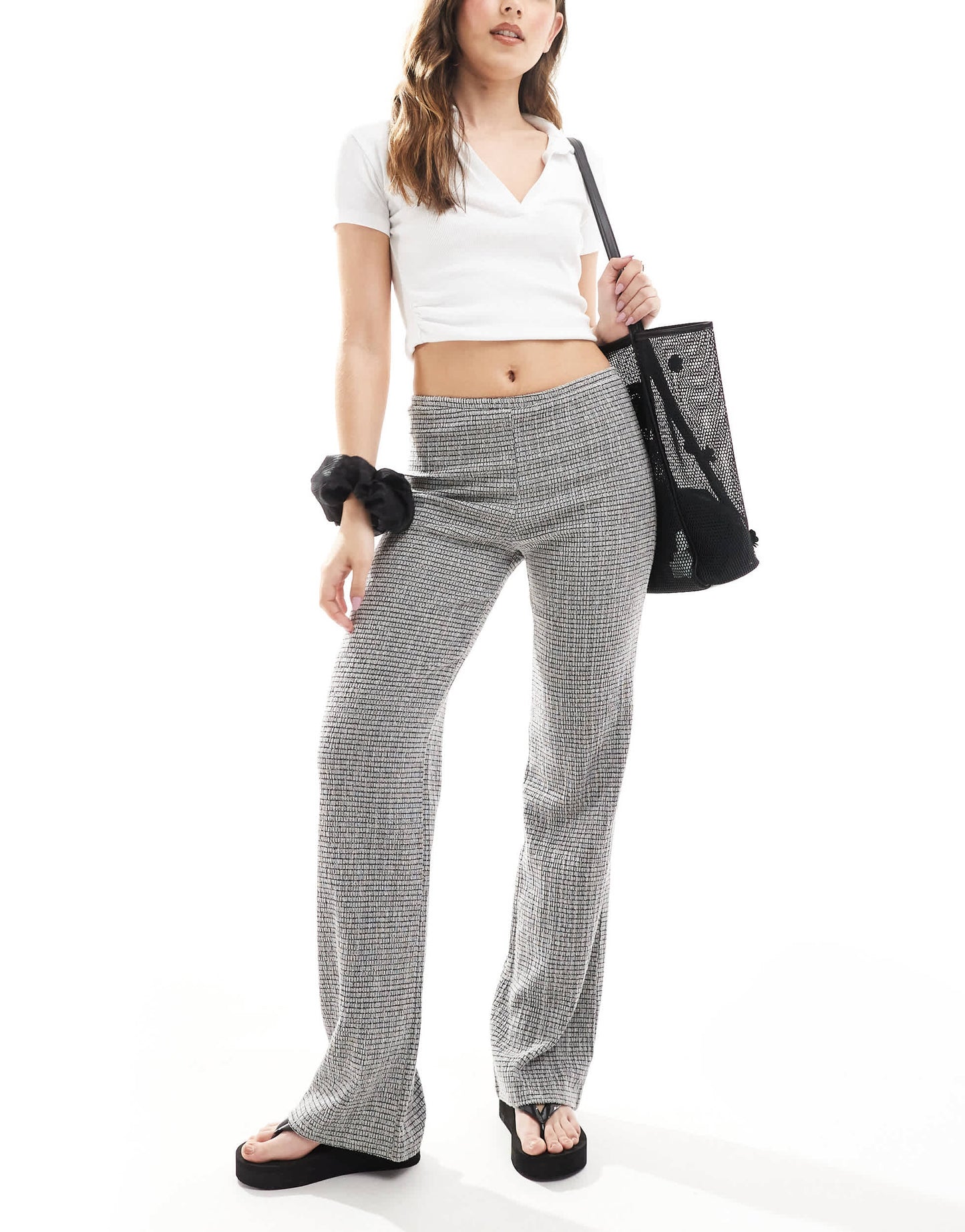 Pull&Bear textured straight leg trouser in grey