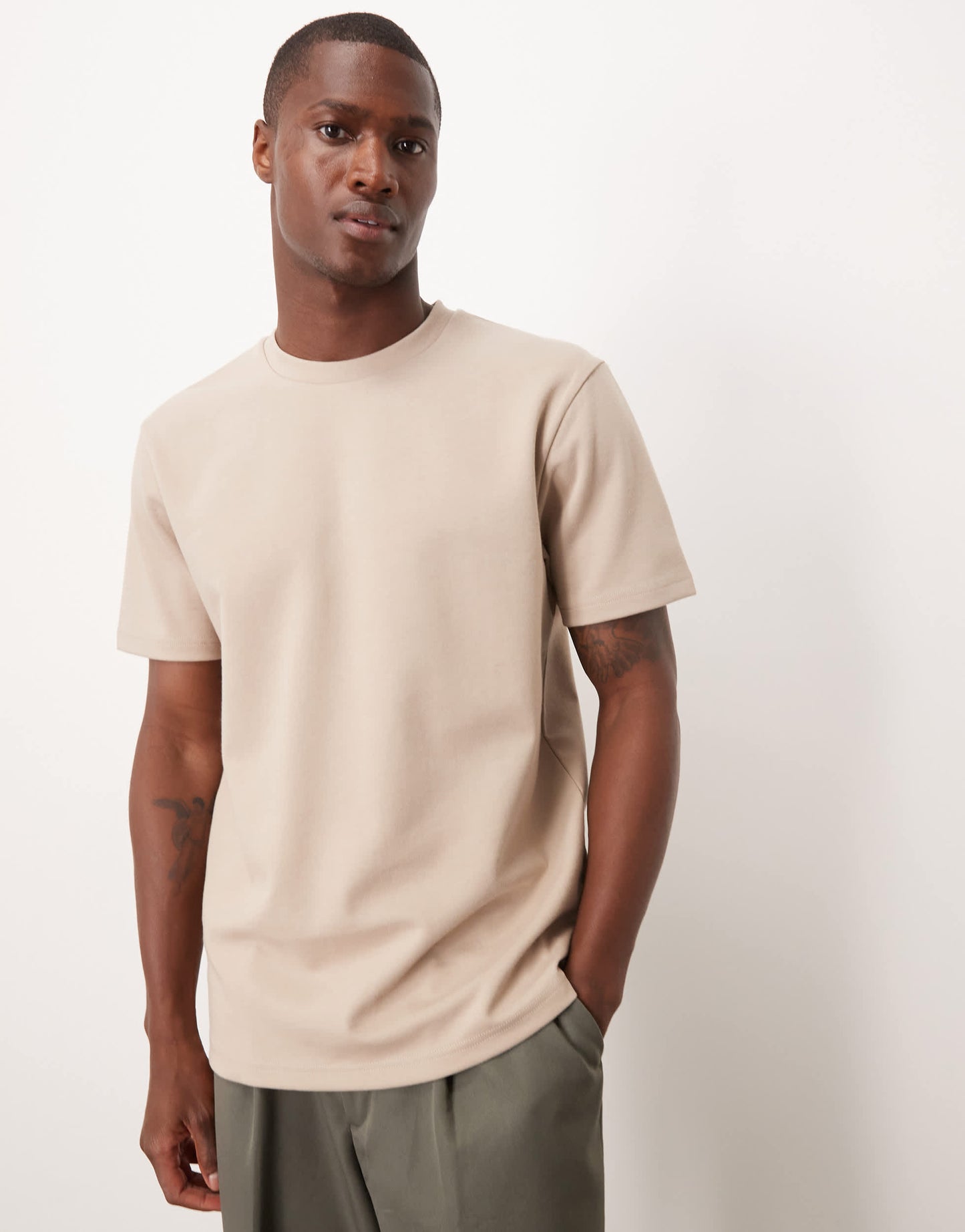 ASOS DESIGN heavyweight crew neck t-shirt in stone soft touch