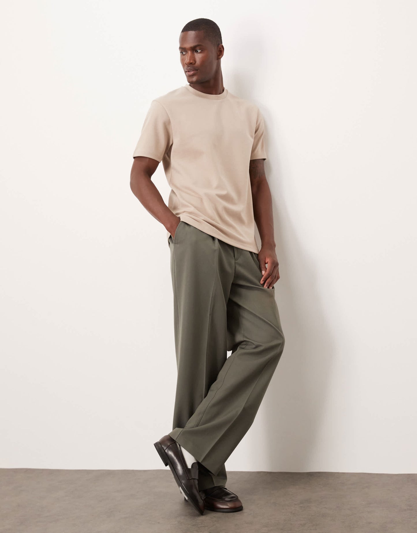 ASOS DESIGN heavyweight crew neck t-shirt in stone soft touch