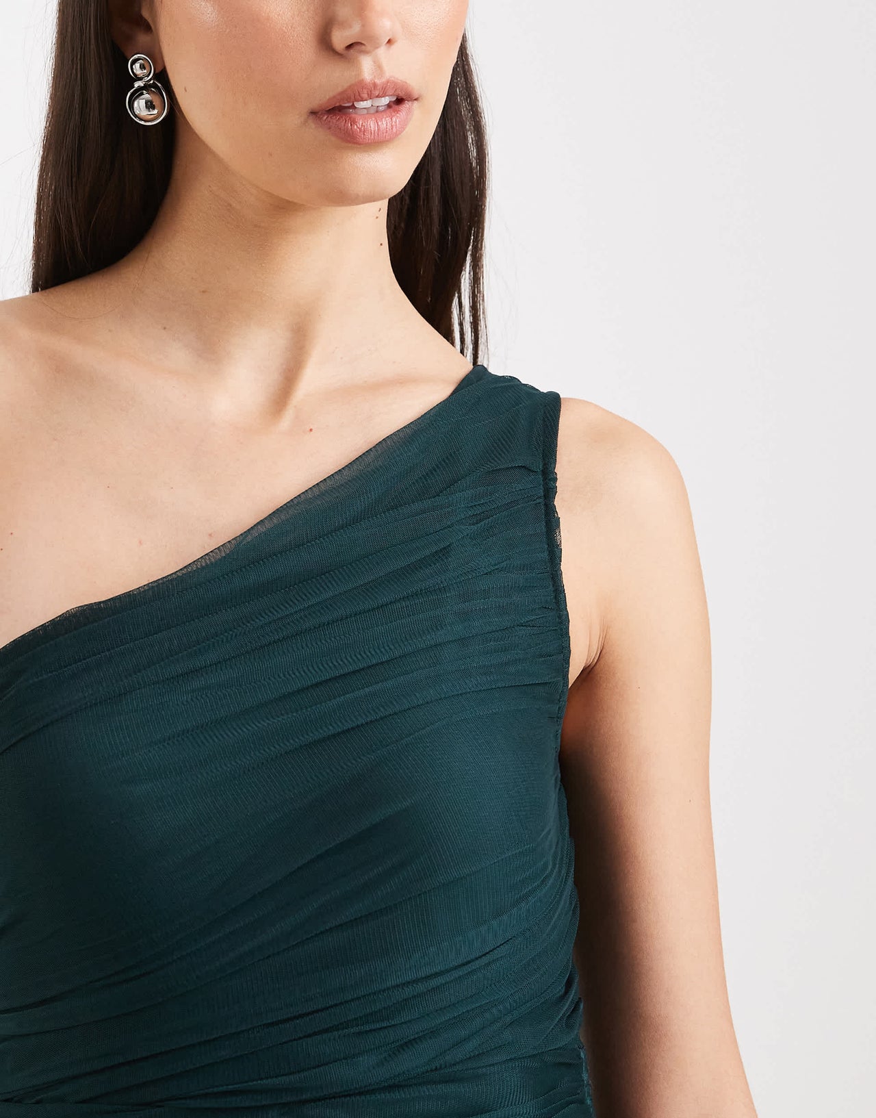 Lace & Beads Bridesmaid one shoulder maxi dress in forest green