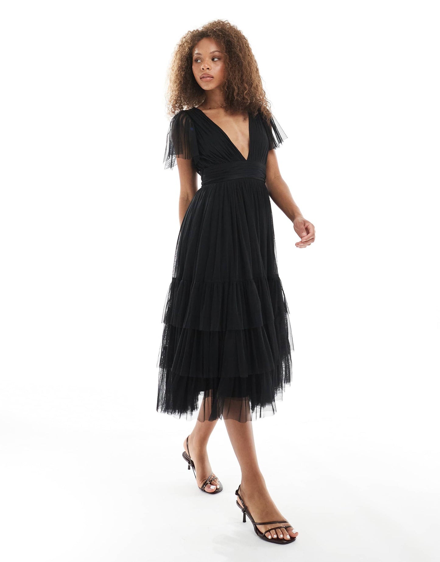 Lace & Beads Bridesmaid Madison midi dress in black