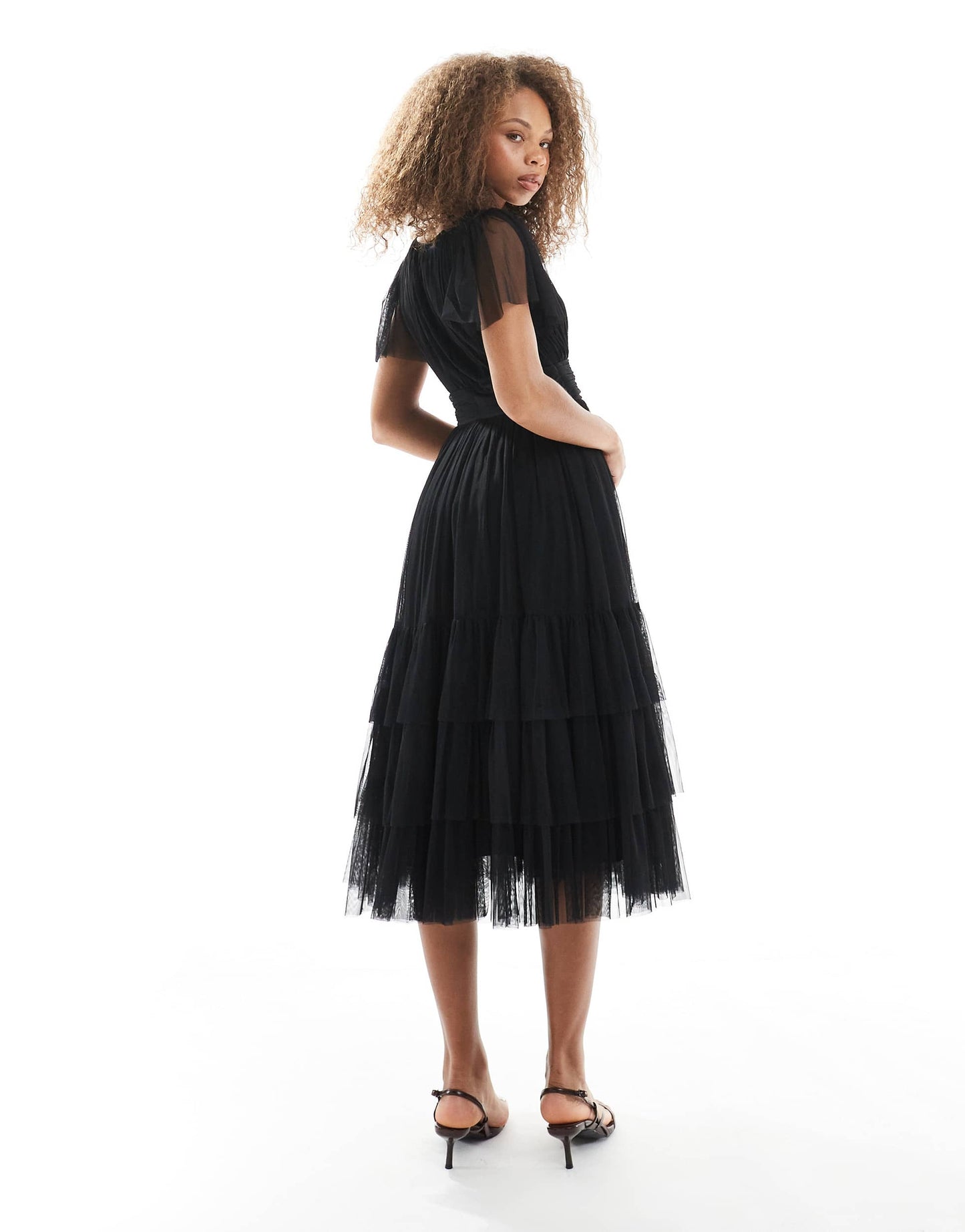 Lace & Beads Bridesmaid Madison midi dress in black