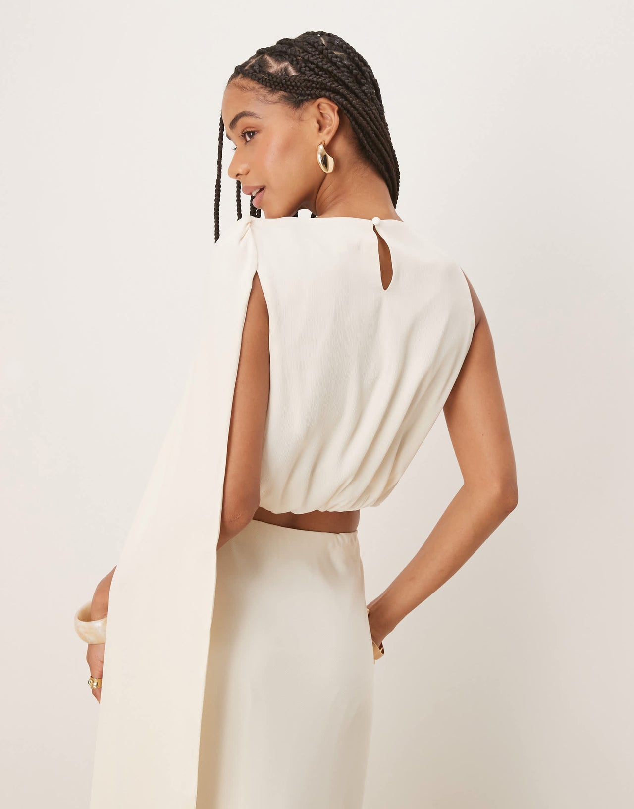 Six Stories drape detail high neck top co-ord in cream