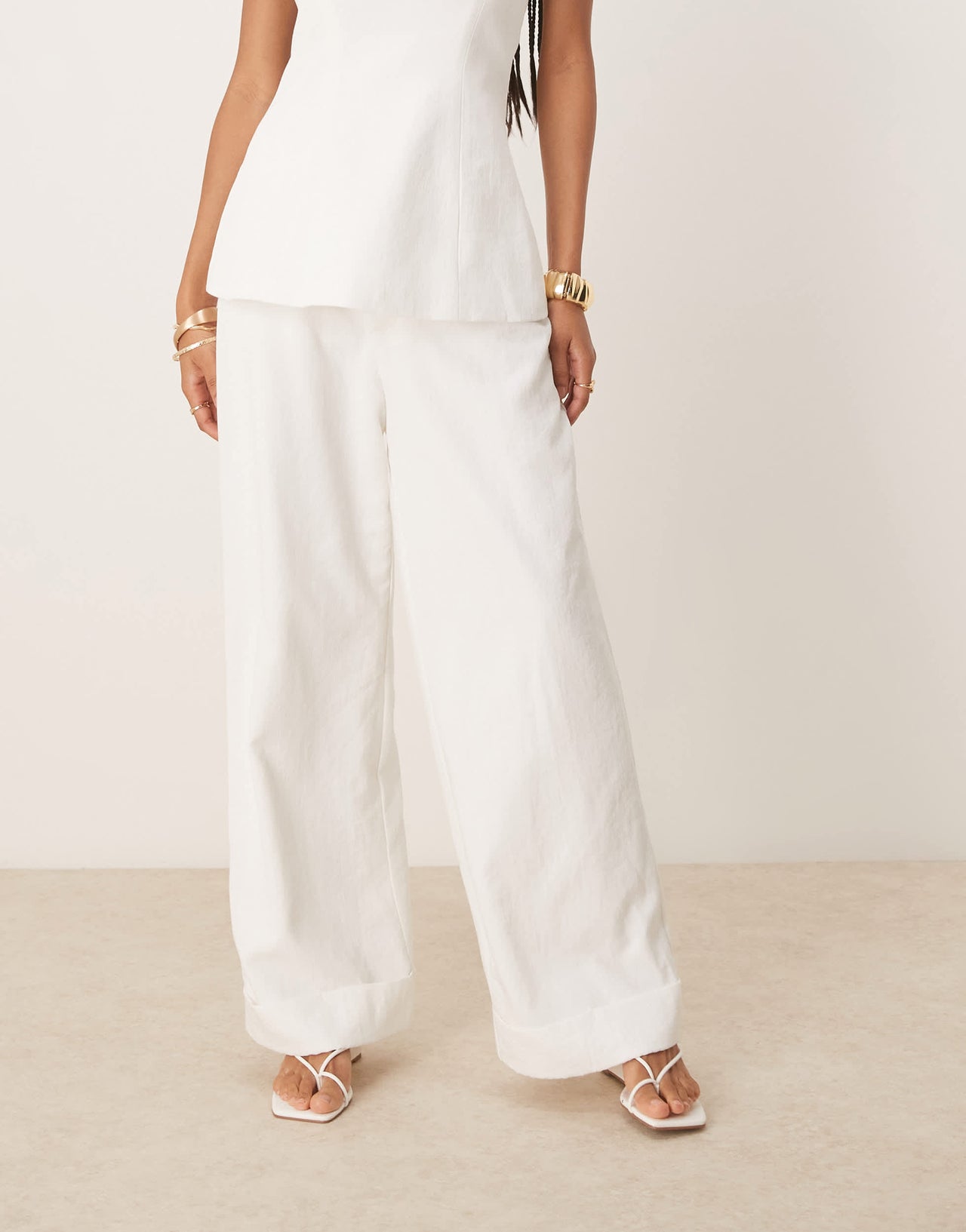Six Stories tailored wide leg trouser co-ord in white
