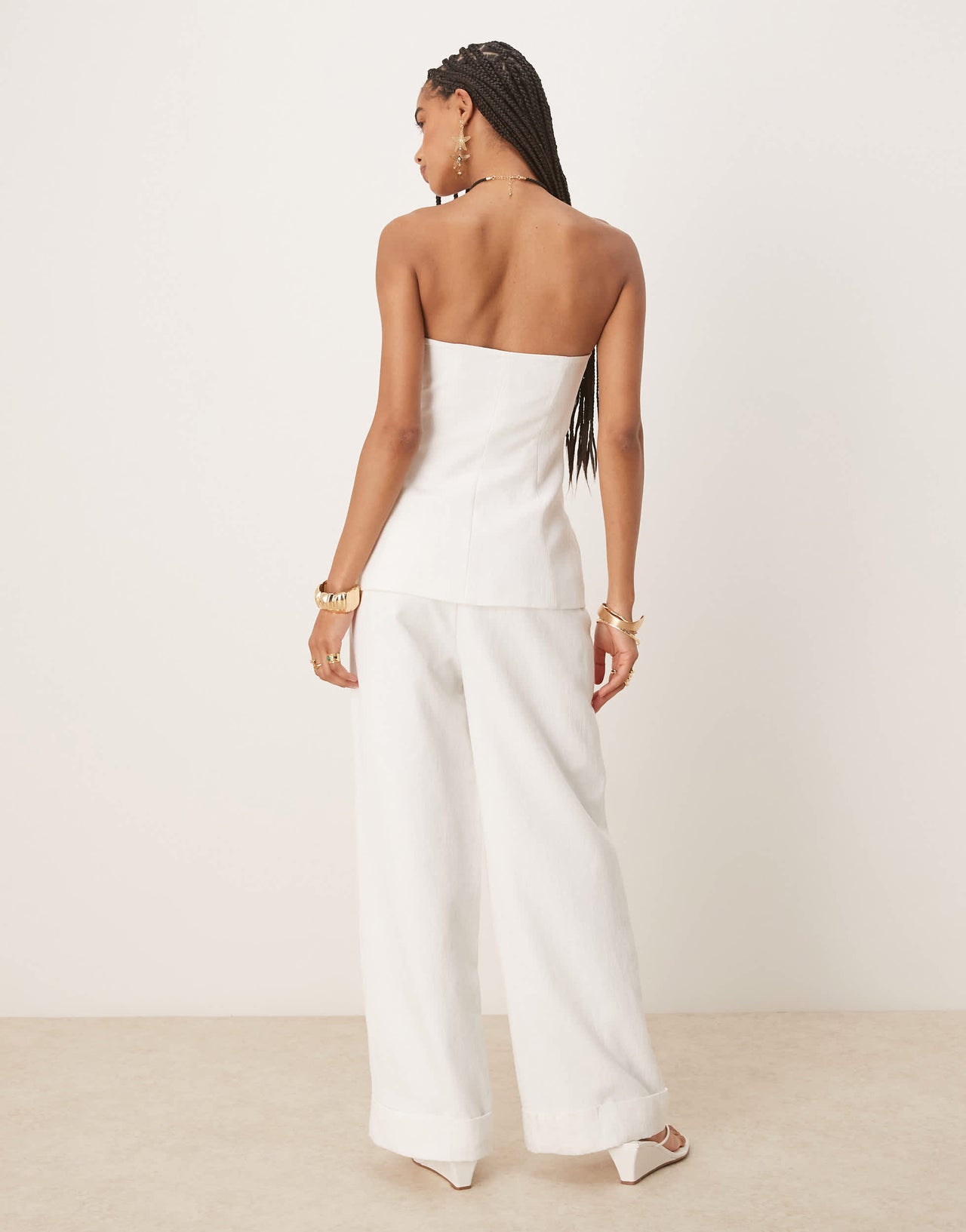 Six Stories tailored wide leg trouser co-ord in white