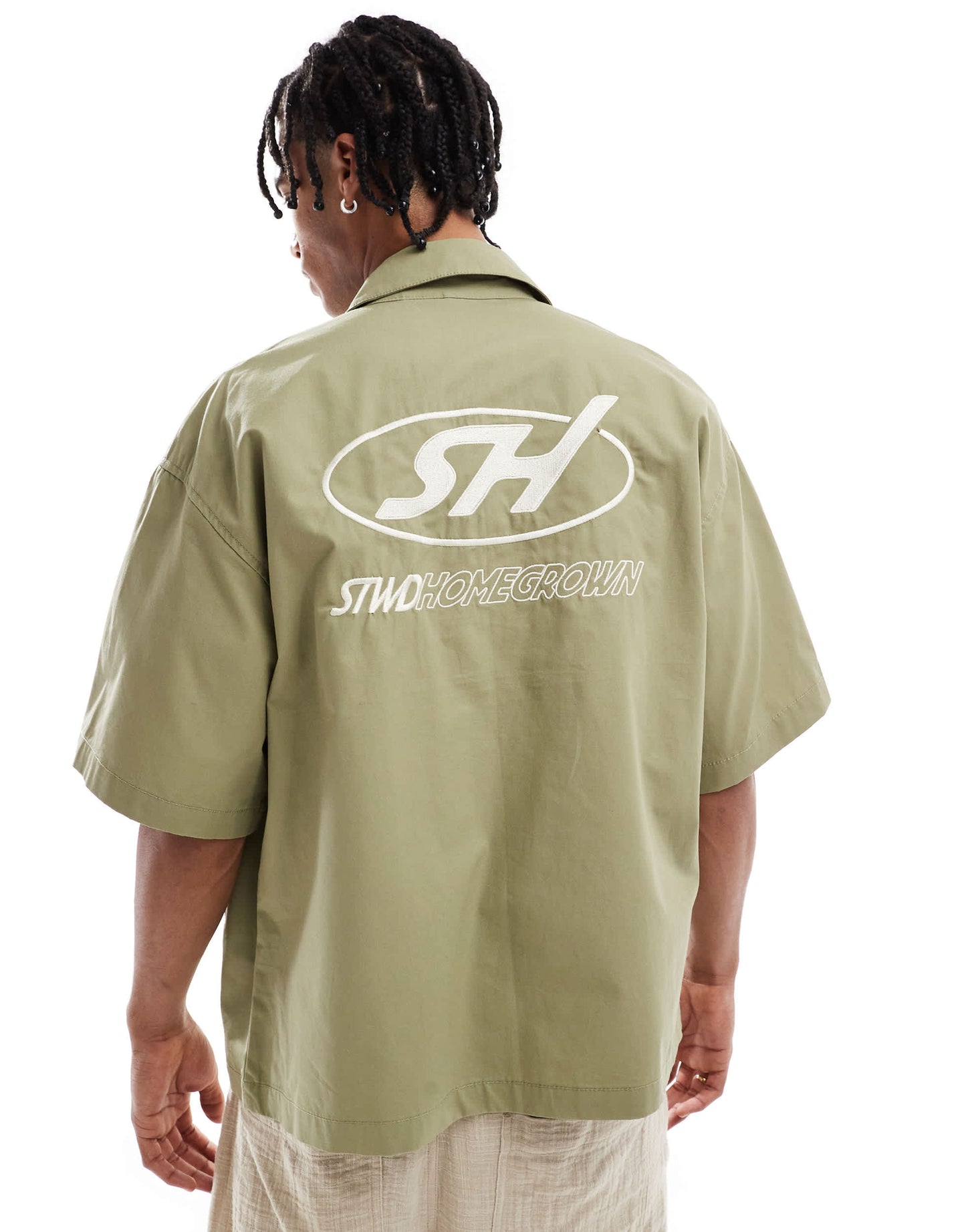 Pull&Bear zip through shirt in khaki