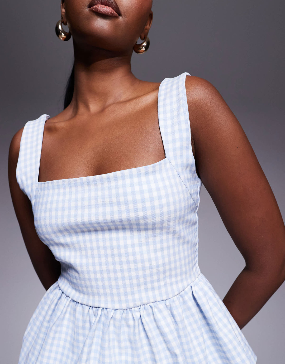 River Island gingham peplum top in light blue