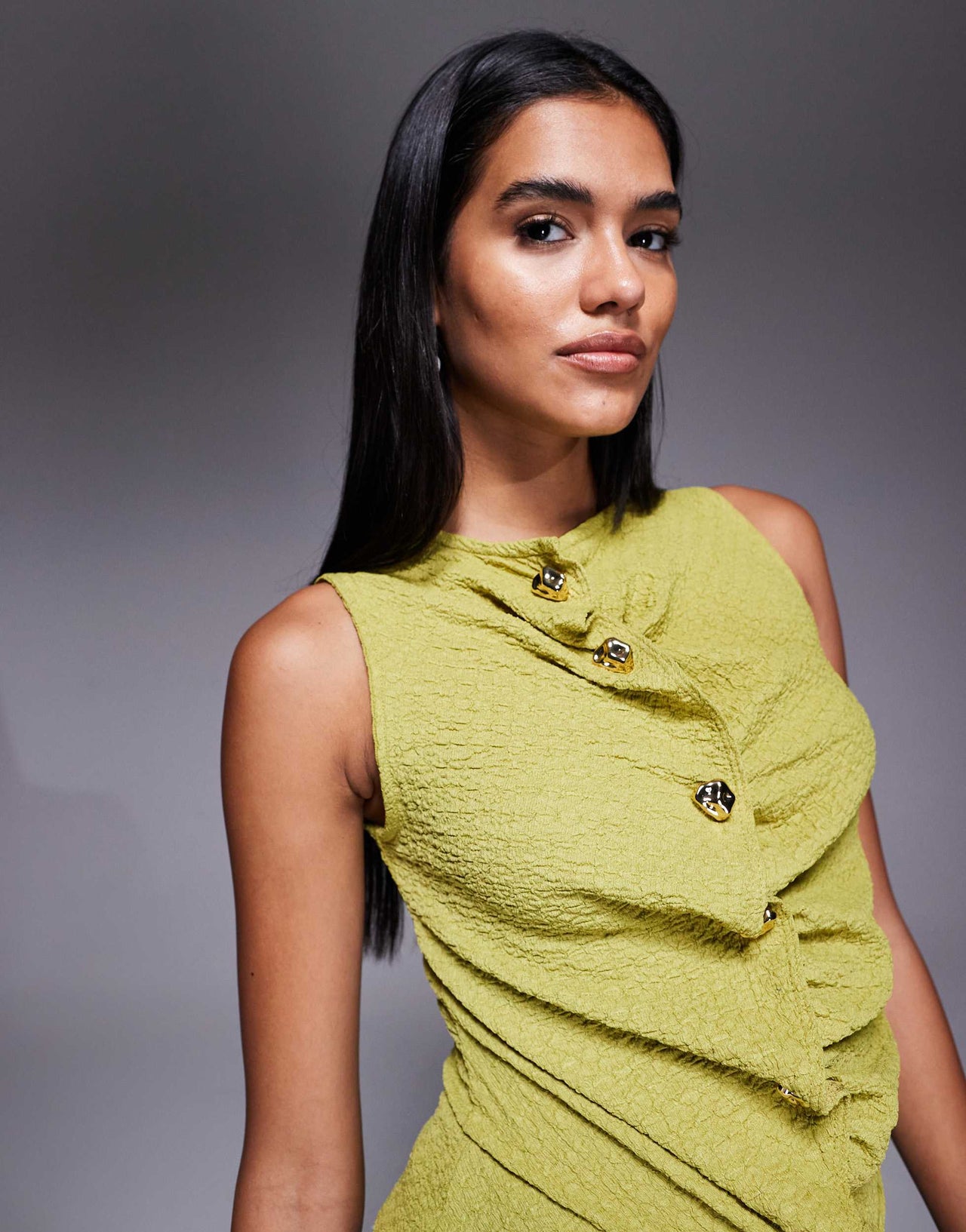 River Island textured button front top in light green