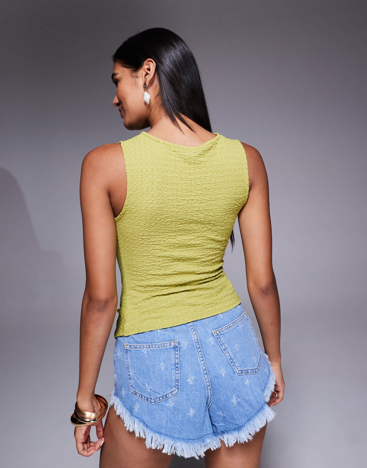 River Island textured button front top in light green