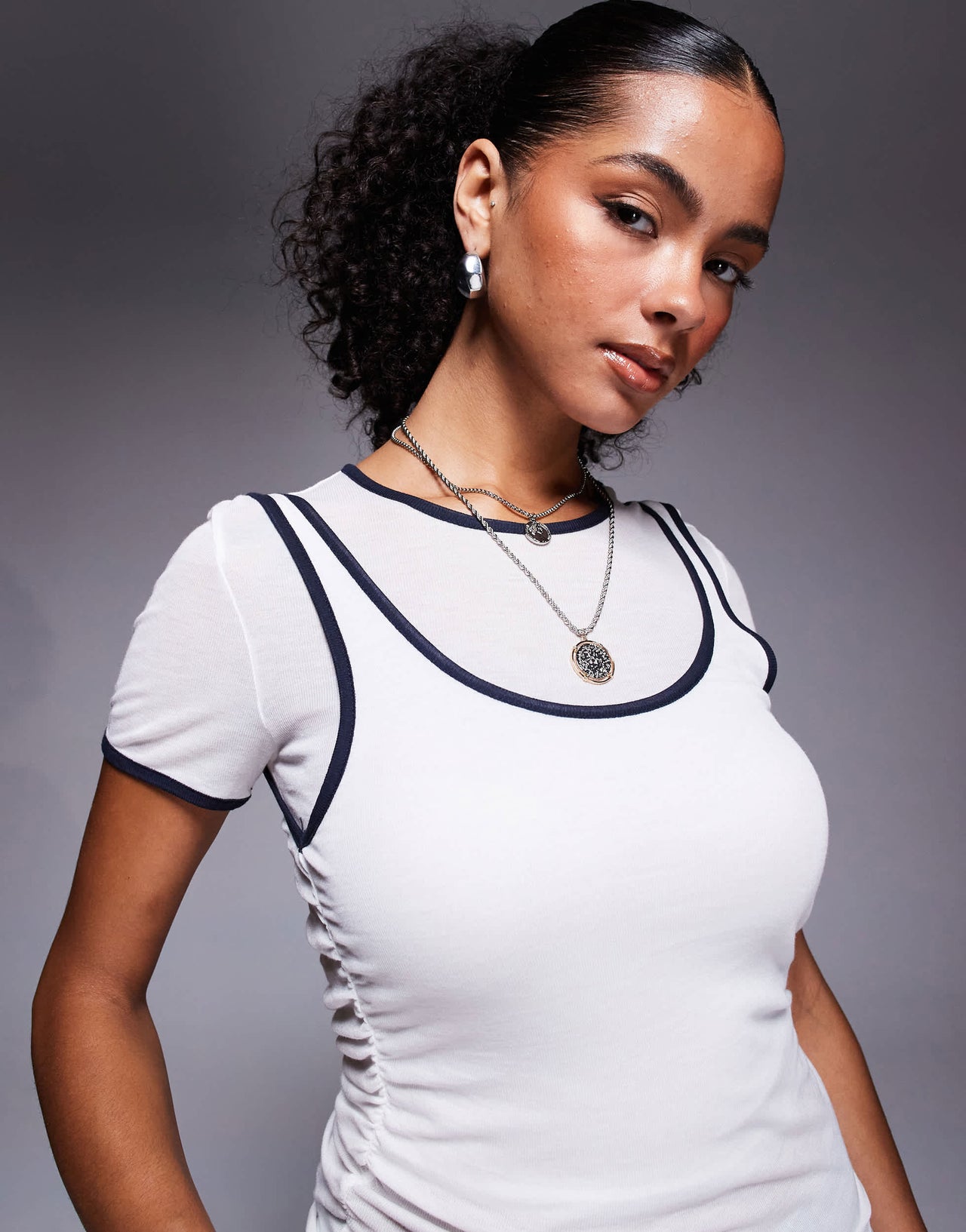 River Island tipped 2 in 1 t-shirt vest in white